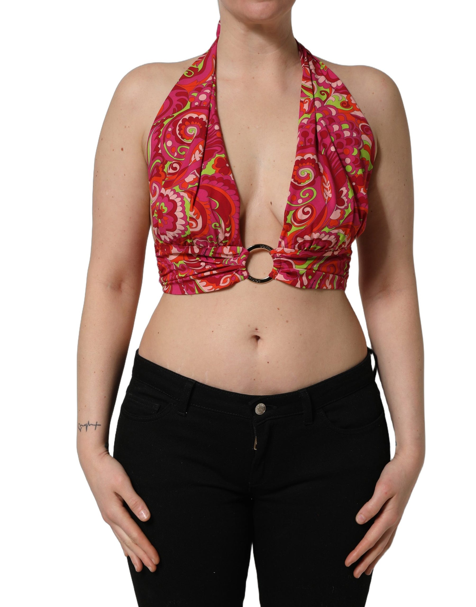 Dolce & Gabbana Red Paisley Silk Halter Neck Crop Tank Top | Regal Royce