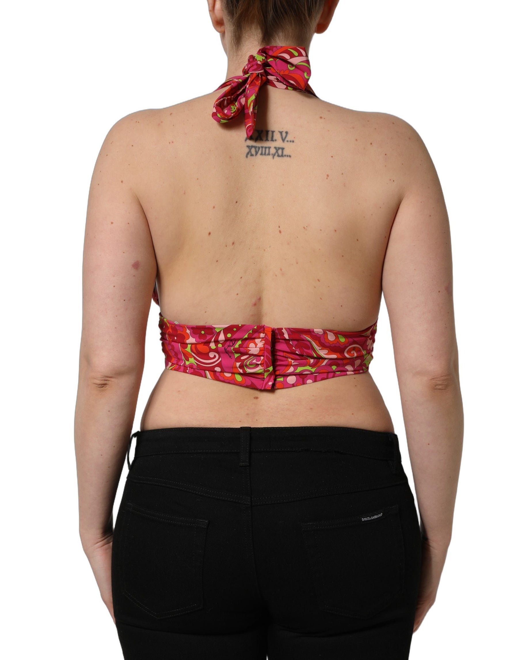 Dolce & Gabbana Red Paisley Silk Halter Neck Crop Tank Top | Regal Royce