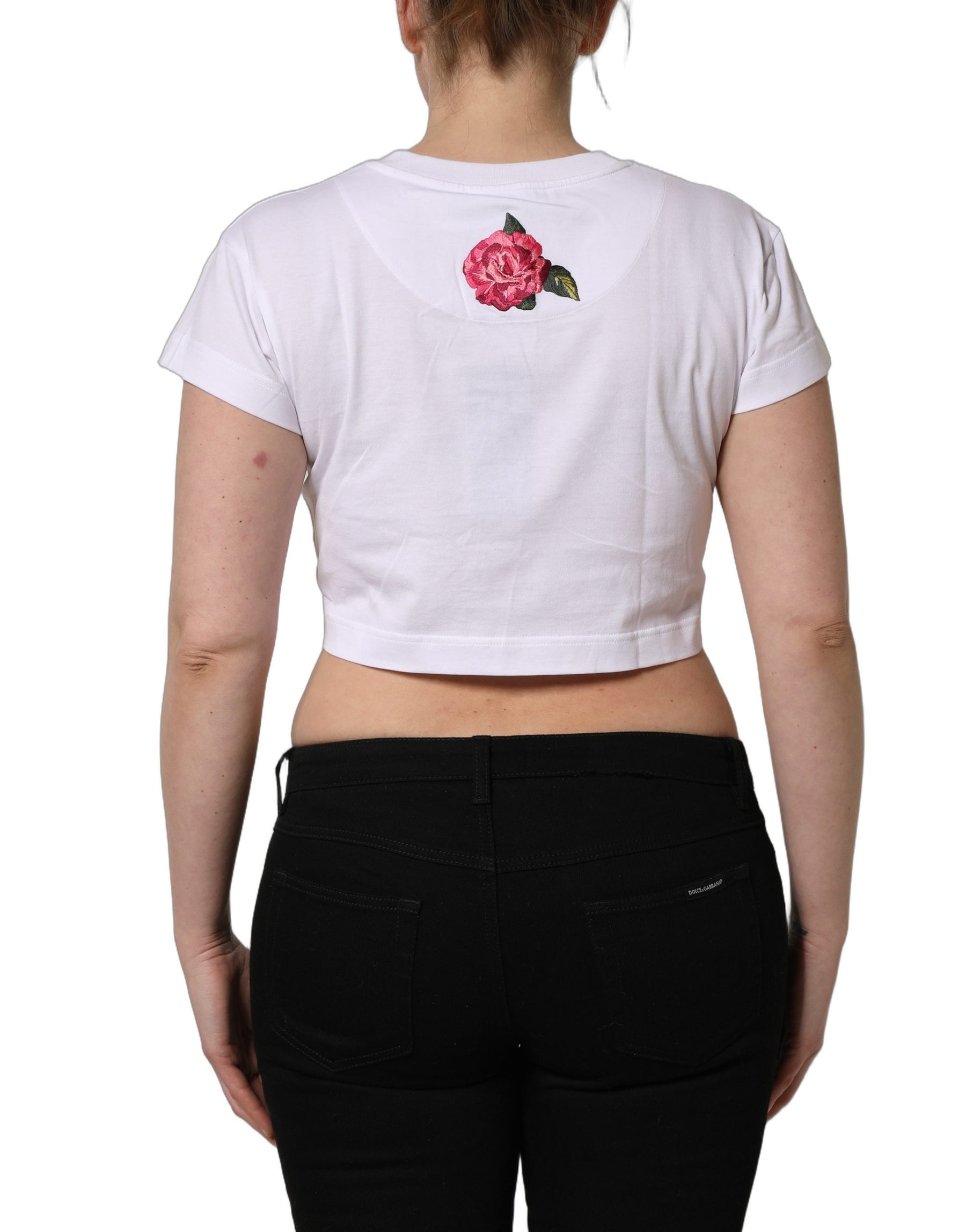 Dolce & Gabbana White DG Floral Cotton Jersey Crop T-shirt | Regal Royce