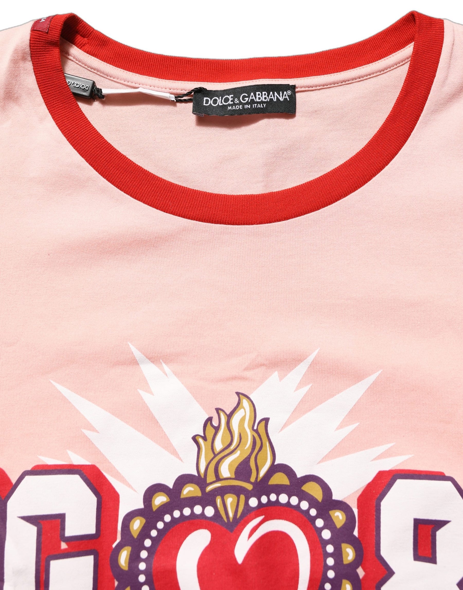 Dolce & Gabbana Pink Graphic Print Cotton Crew Neck T-shirt | Regal Royce