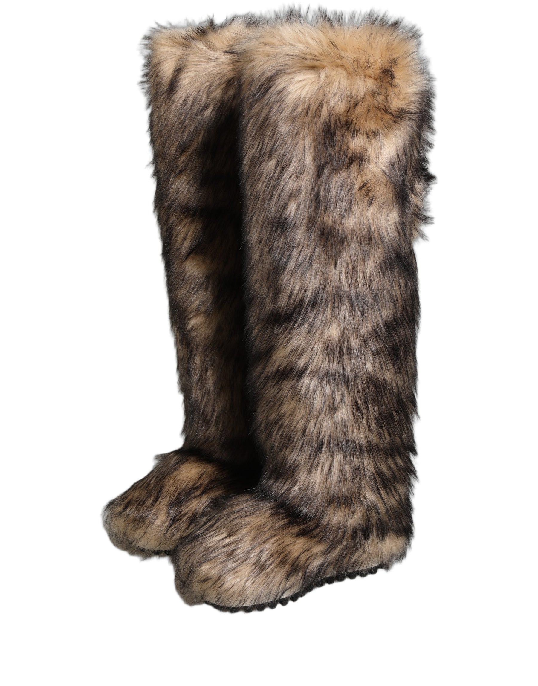 Dolce & Gabbana Brown Faux Skim Ski Fur Knee High Boots Shoes | Regal Royce
