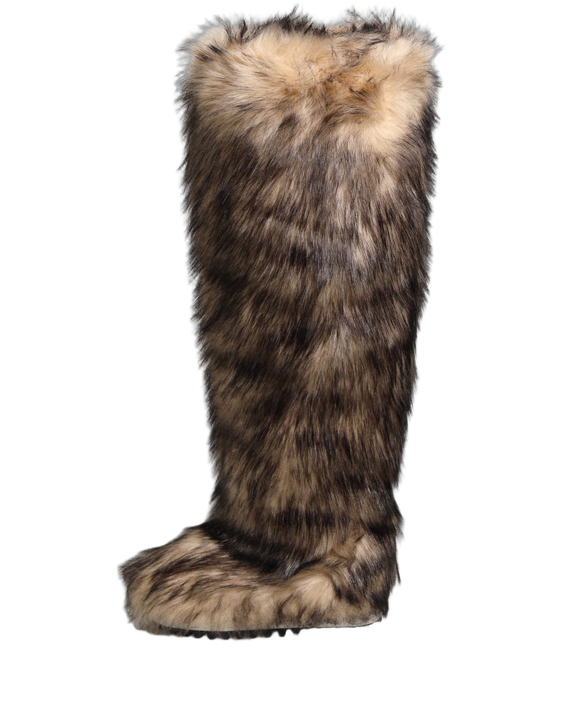 Dolce & Gabbana Brown Faux Skim Ski Fur Knee High Boots Shoes | Regal Royce