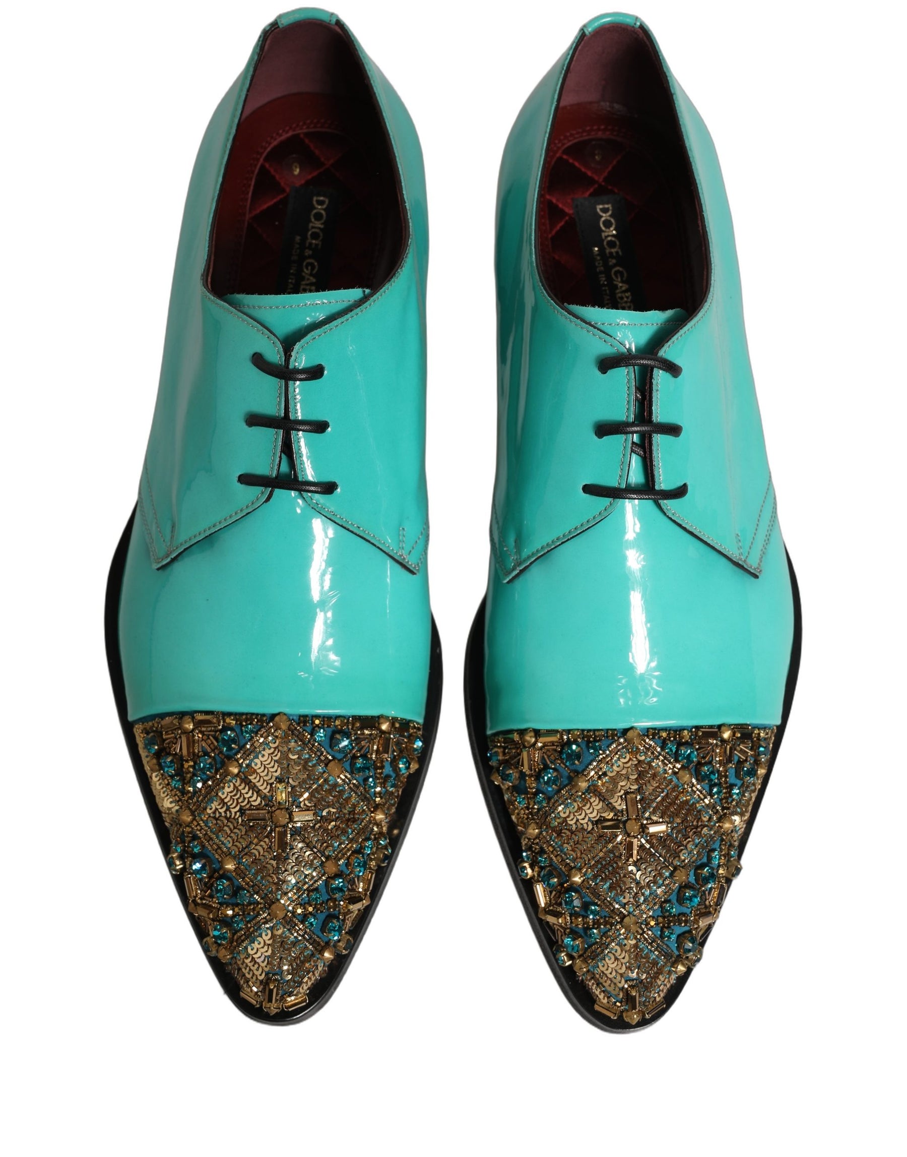 Dolce & Gabbana Aqua Blue Embellished Derby Dress Formal Shoes | Regal Royce