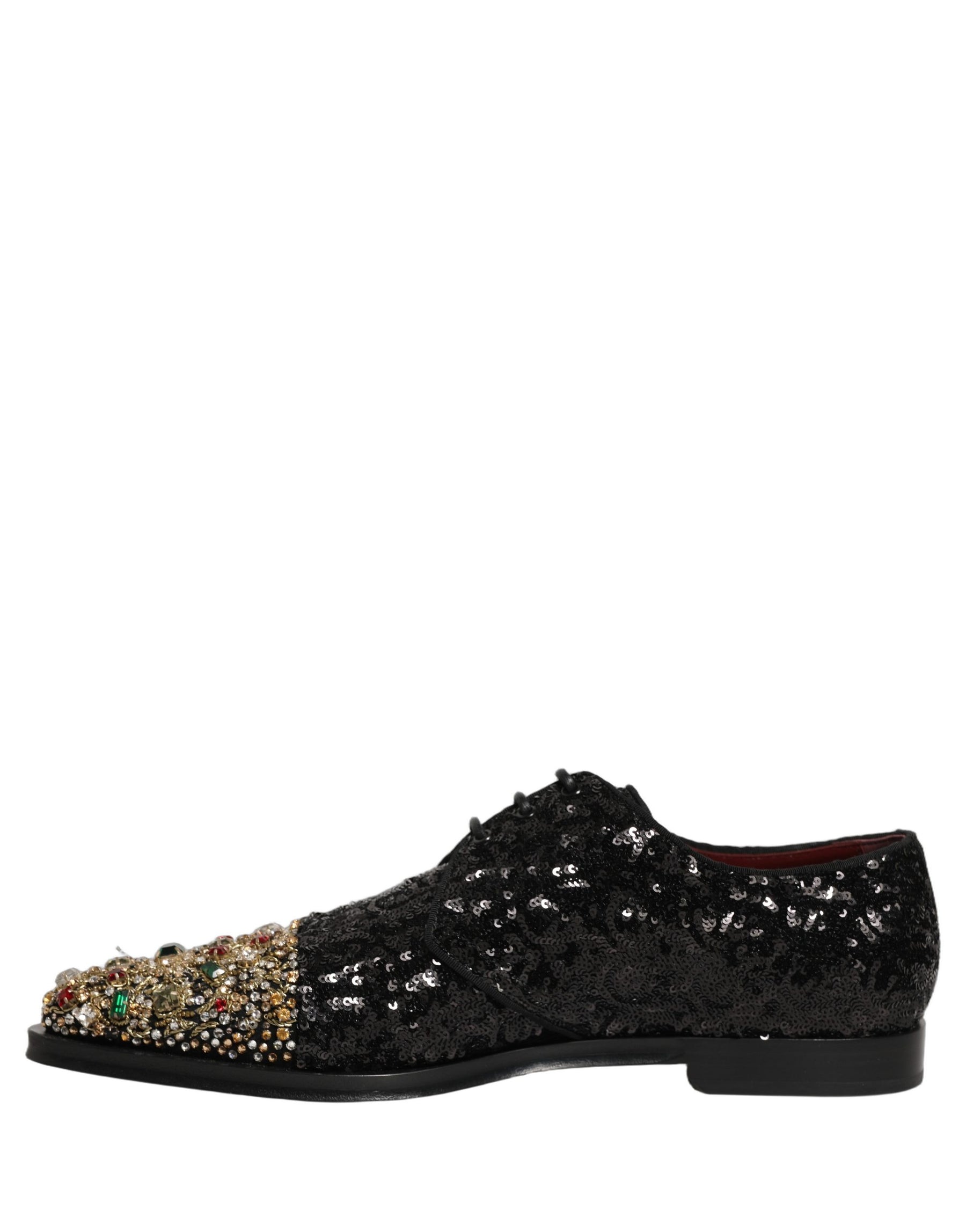 Dolce & Gabbana Black Sequin Embellished Men Derby Dress Shoes | Regal Royce