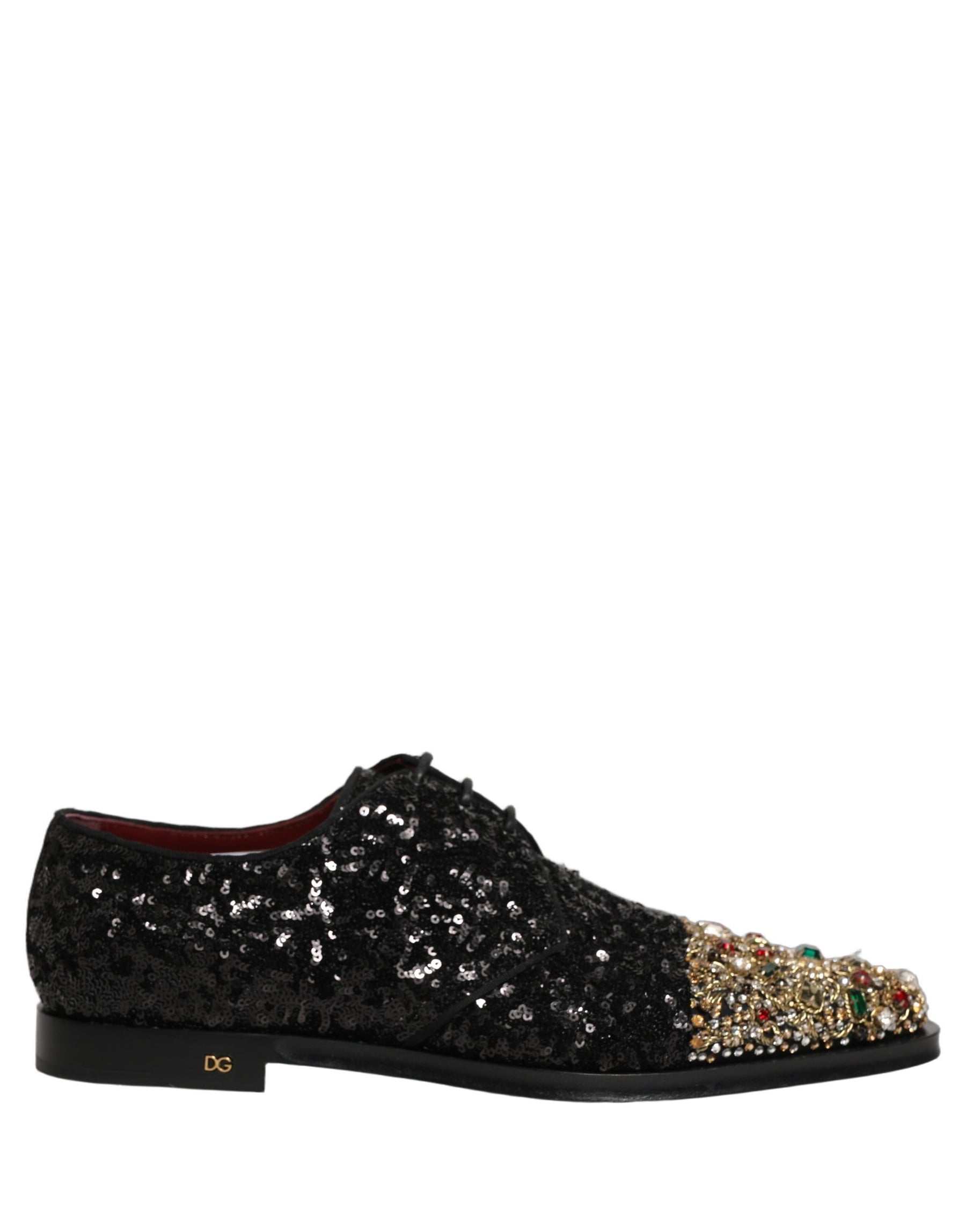 Dolce & Gabbana Black Sequin Embellished Men Derby Dress Shoes | Regal Royce