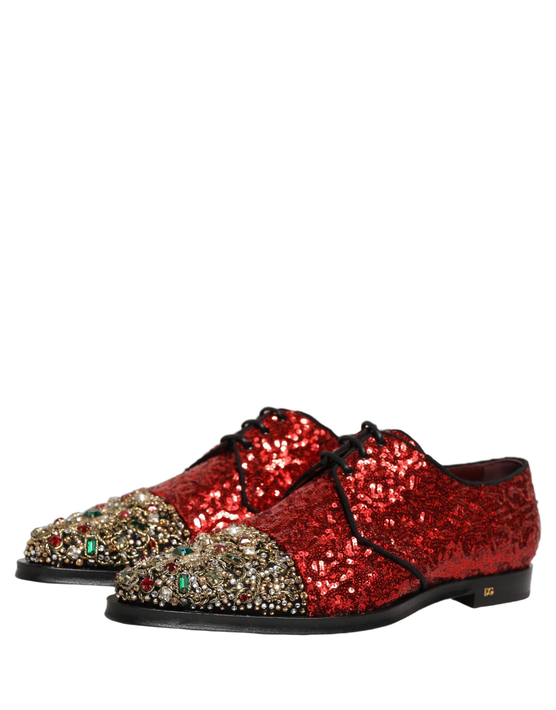 Dolce & Gabbana Red Sequin Embellished Men Derby Dress Shoes | Regal Royce