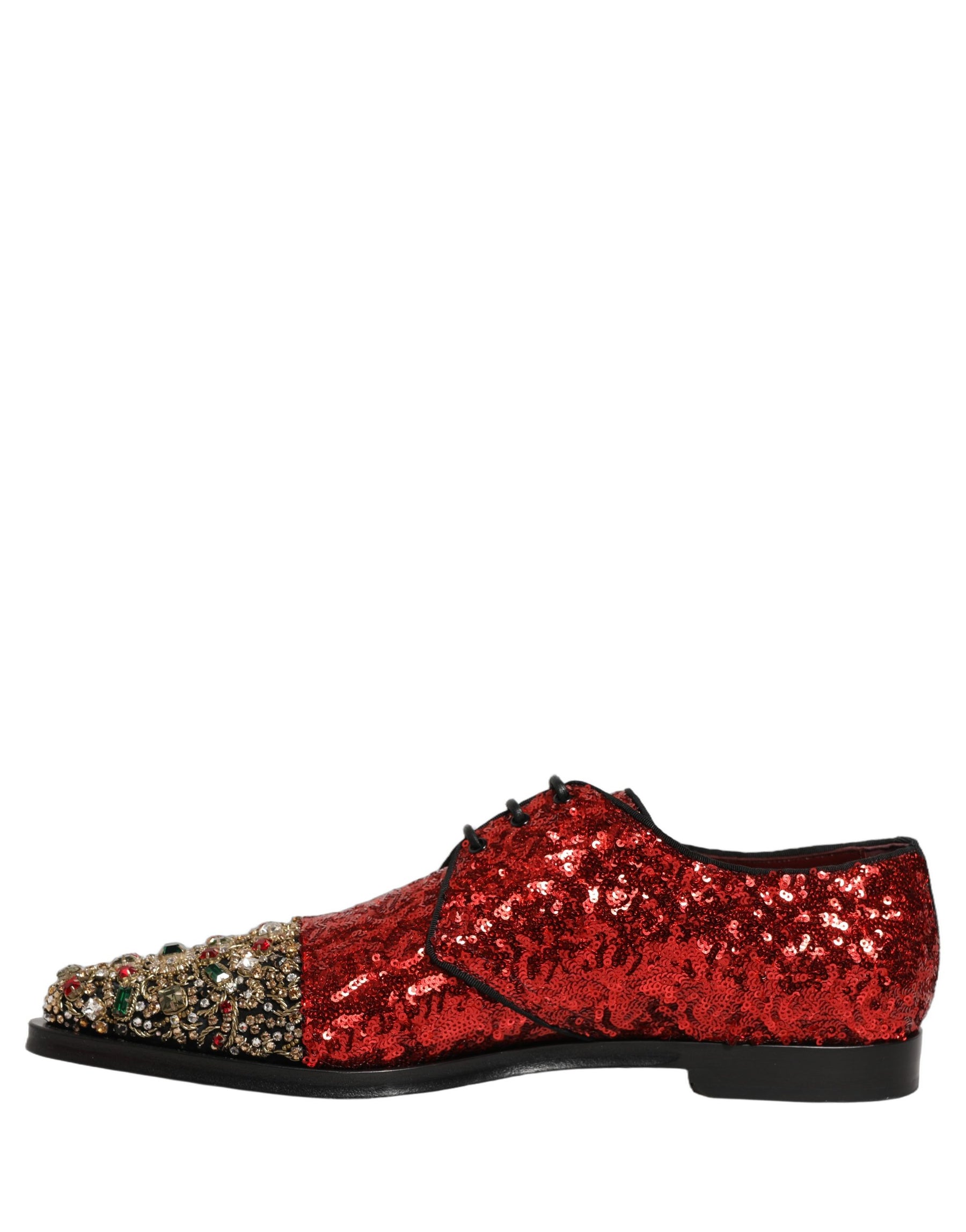 Dolce & Gabbana Red Sequin Embellished Men Derby Dress Shoes | Regal Royce