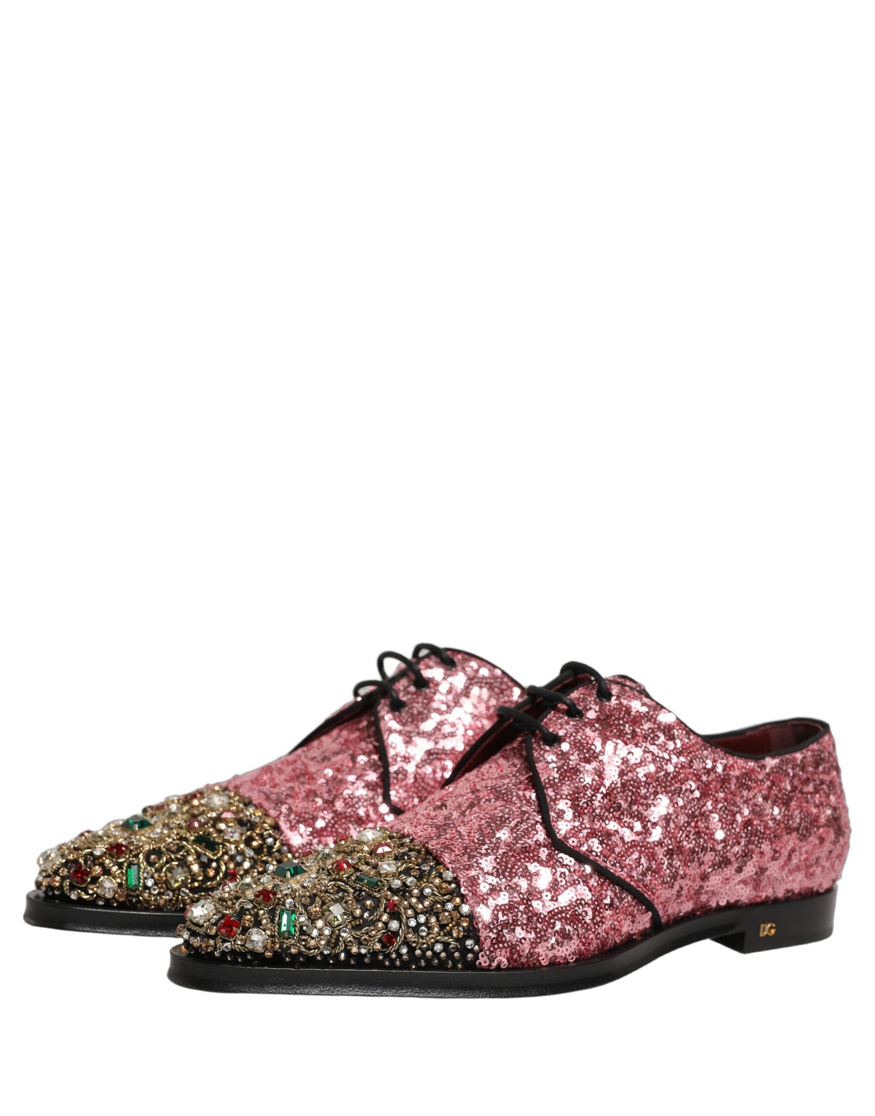 Dolce & Gabbana Pink Sequin Embellished Men Derby Dress Shoes | Regal Royce