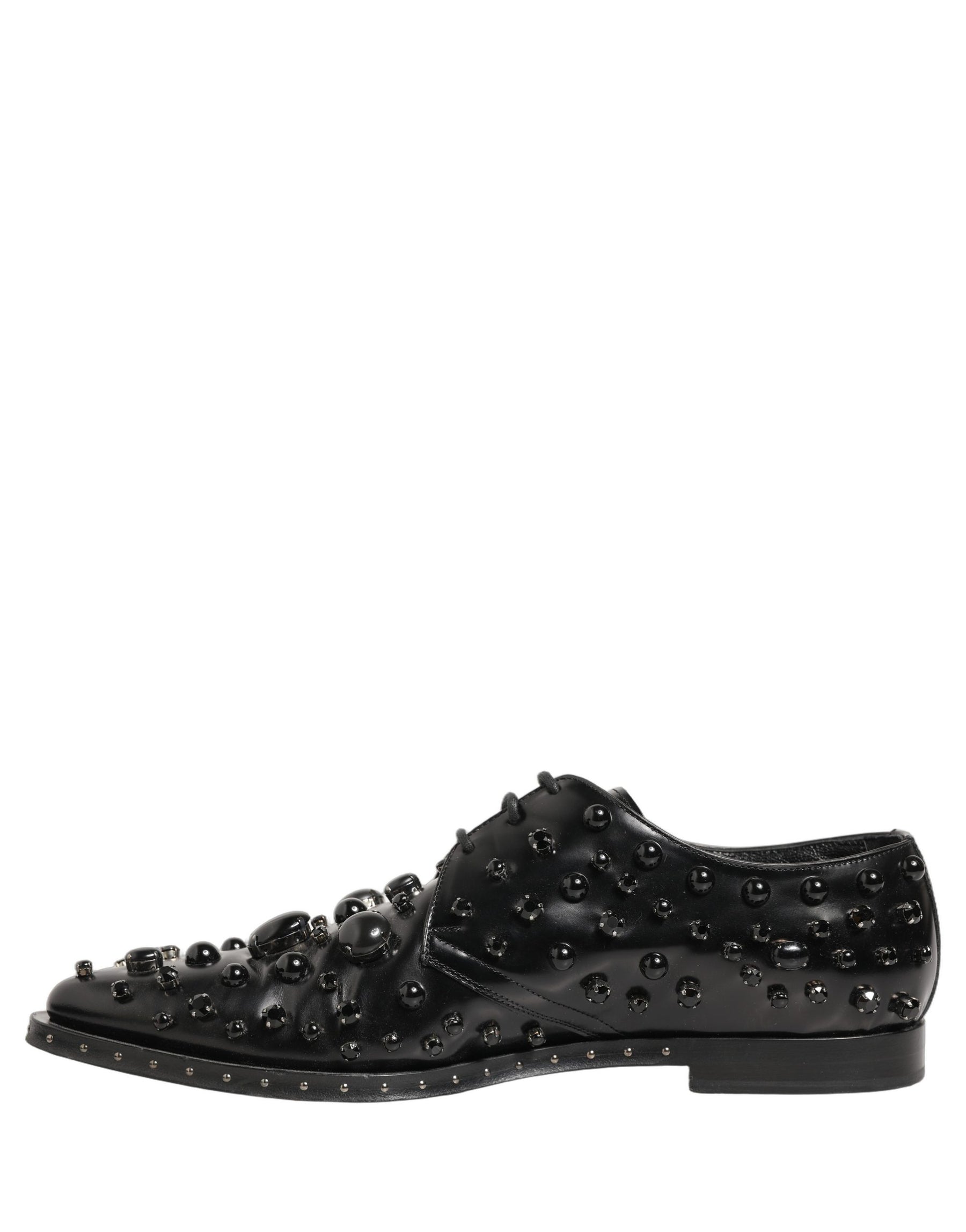 Dolce & Gabbana Black Leather Studded Men Formal Derby Shoes | Regal Royce