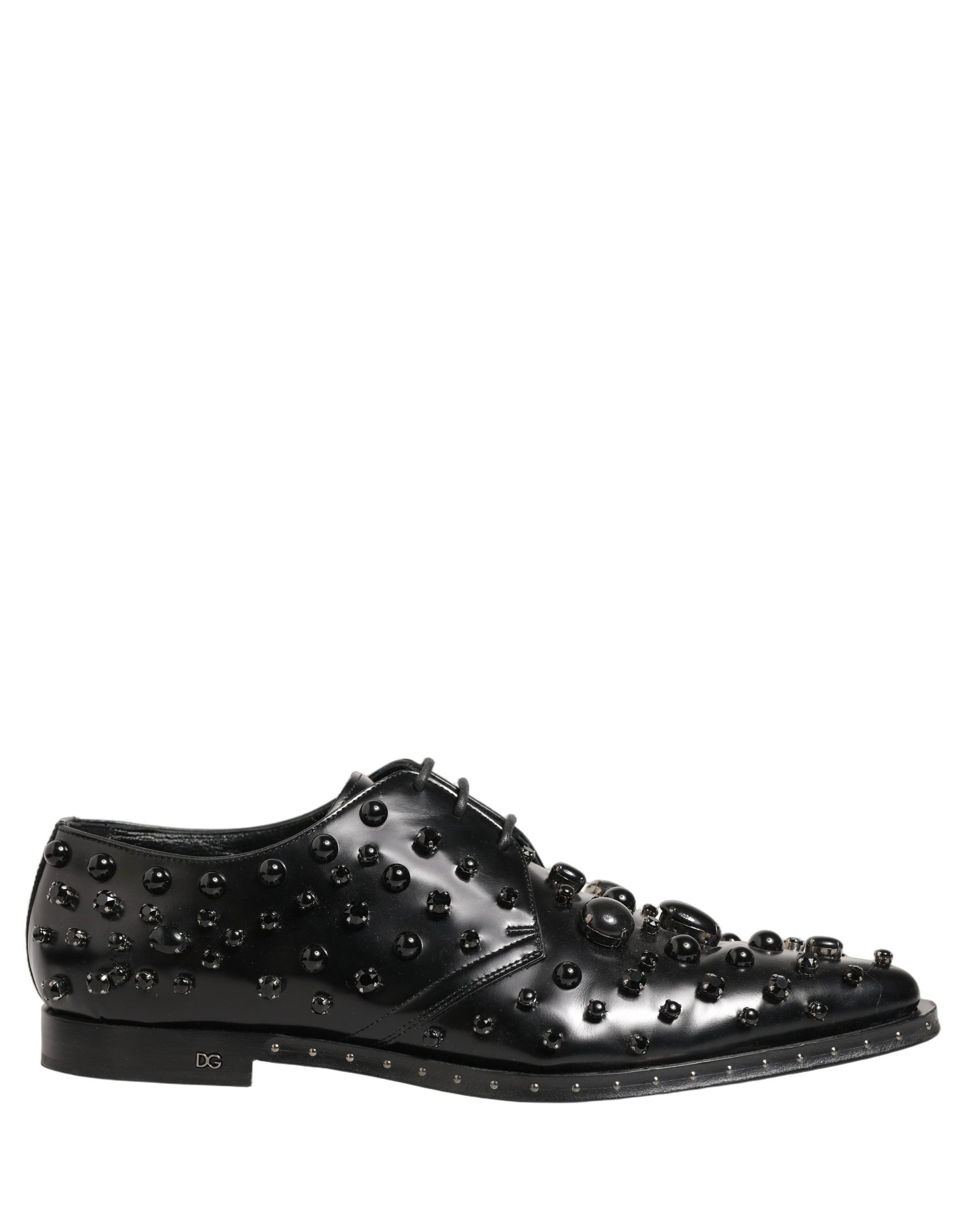 Dolce & Gabbana Black Leather Studded Men Formal Derby Shoes | Regal Royce