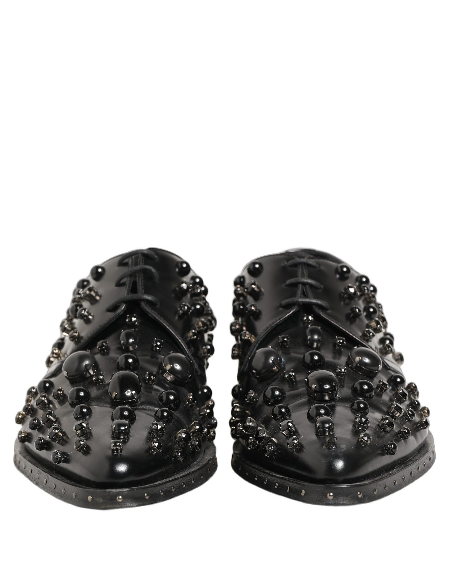Dolce & Gabbana Black Leather Studded Men Formal Derby Shoes | Regal Royce