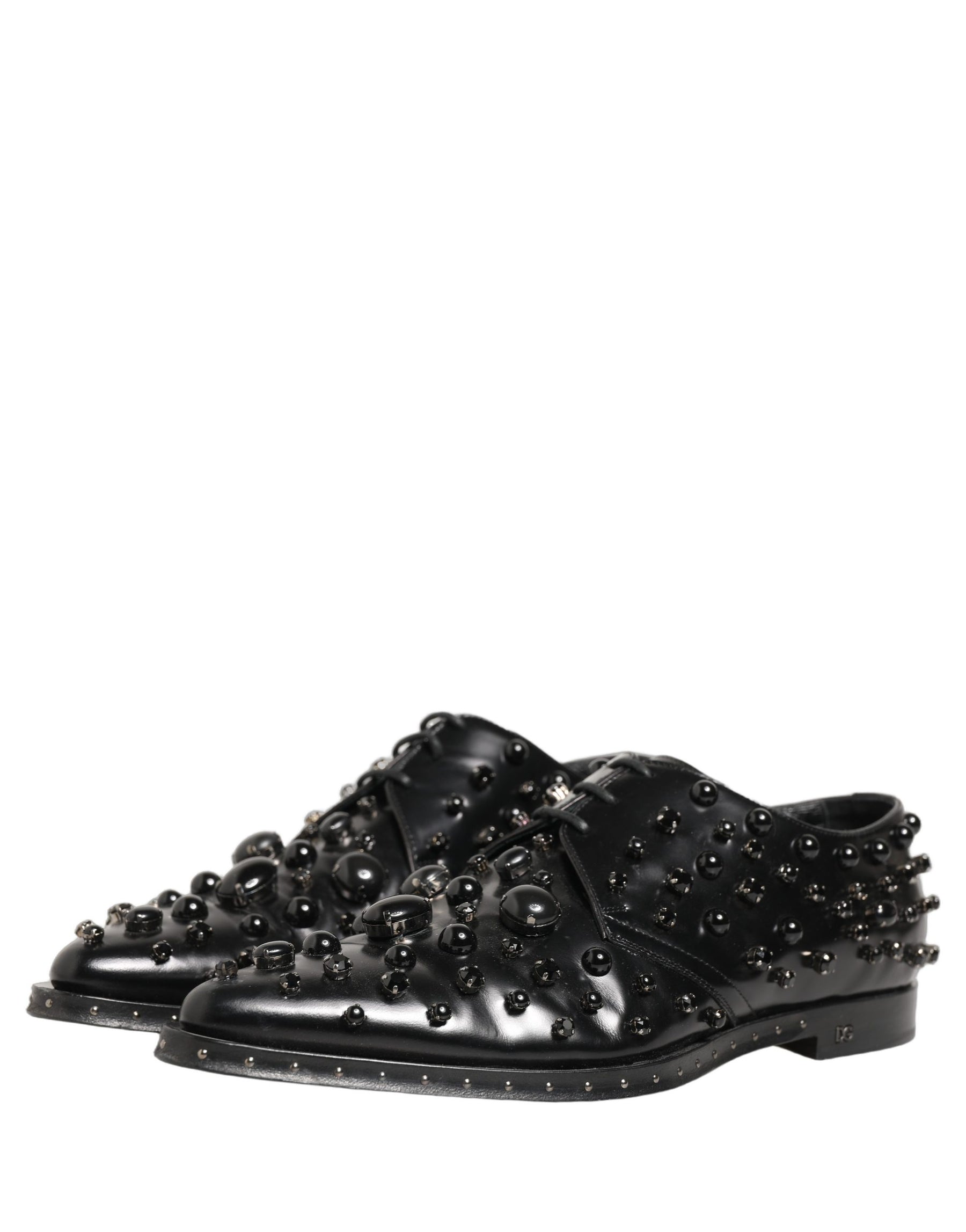 Dolce & Gabbana Black Leather Studded Men Formal Derby Shoes | Regal Royce