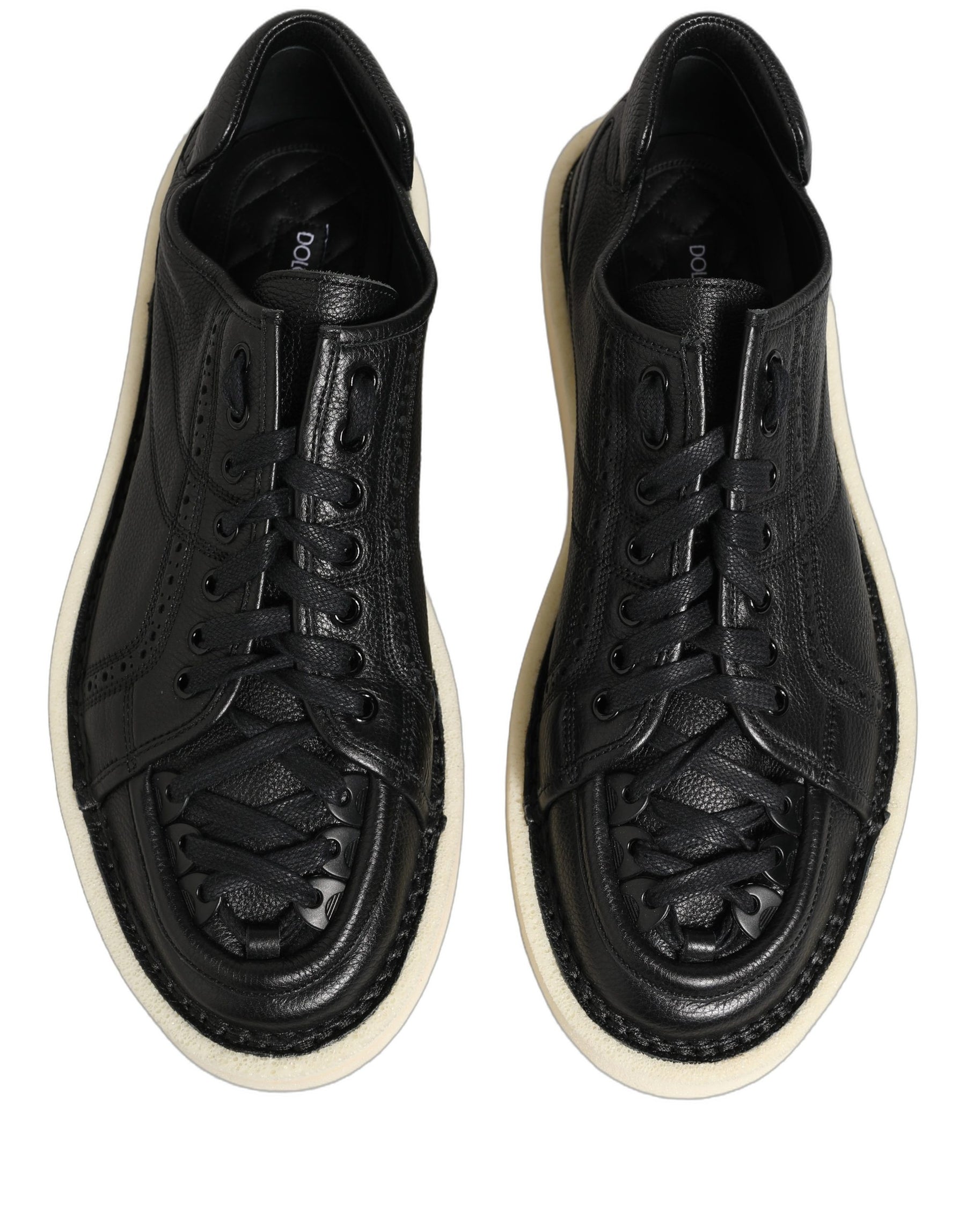 Dolce & Gabbana Black Leather Lace Up Low Top Sneakers Shoes | Regal Royce