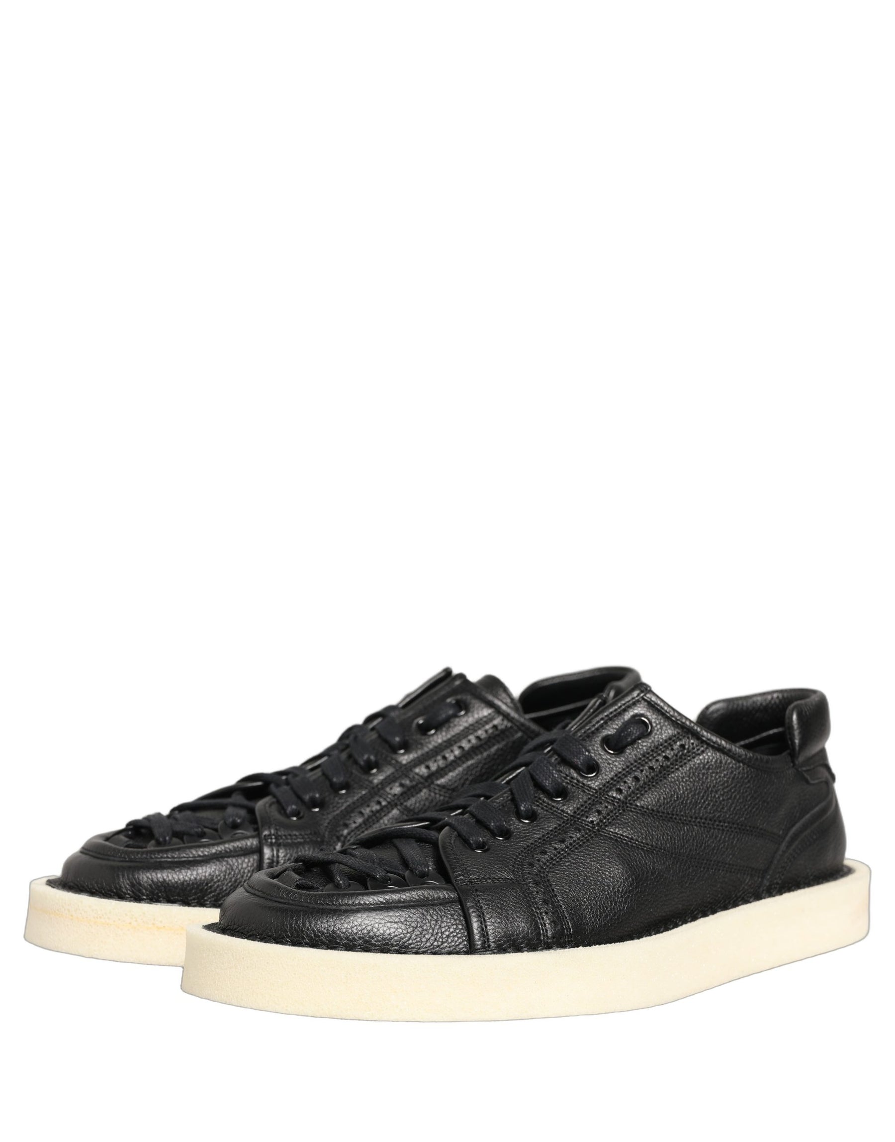 Dolce & Gabbana Black Leather Lace Up Low Top Sneakers Shoes | Regal Royce