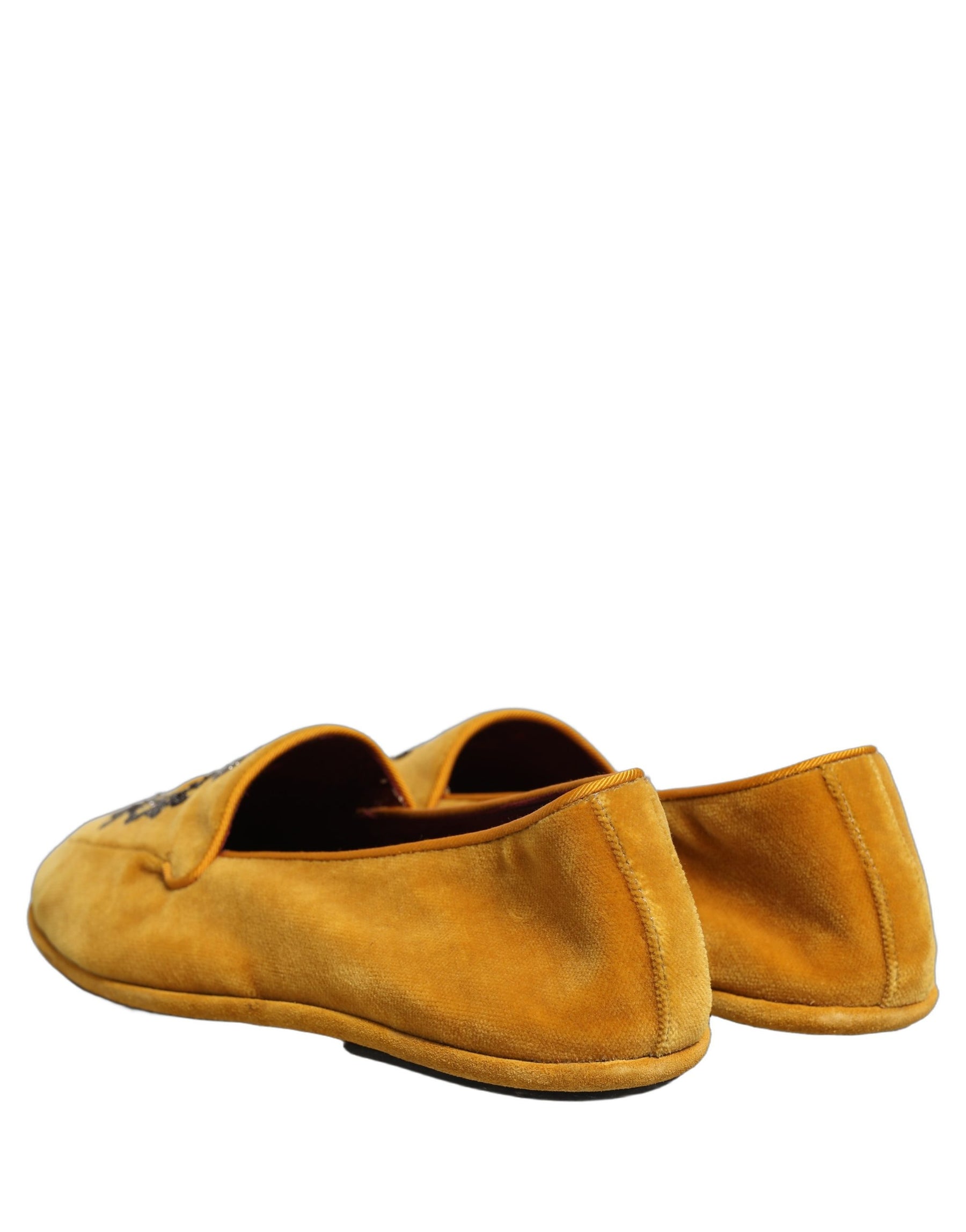 Dolce & Gabbana Yellow Velvet Crown Embroidery Loafers Shoes | Regal Royce