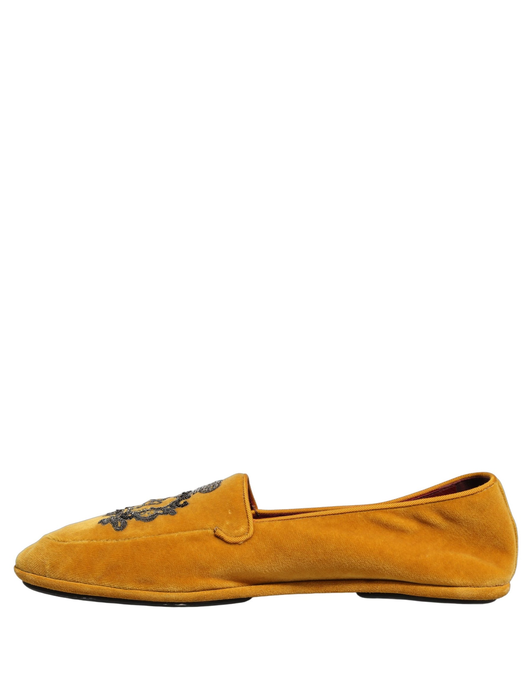 Dolce & Gabbana Yellow Velvet Crown Embroidery Loafers Shoes | Regal Royce