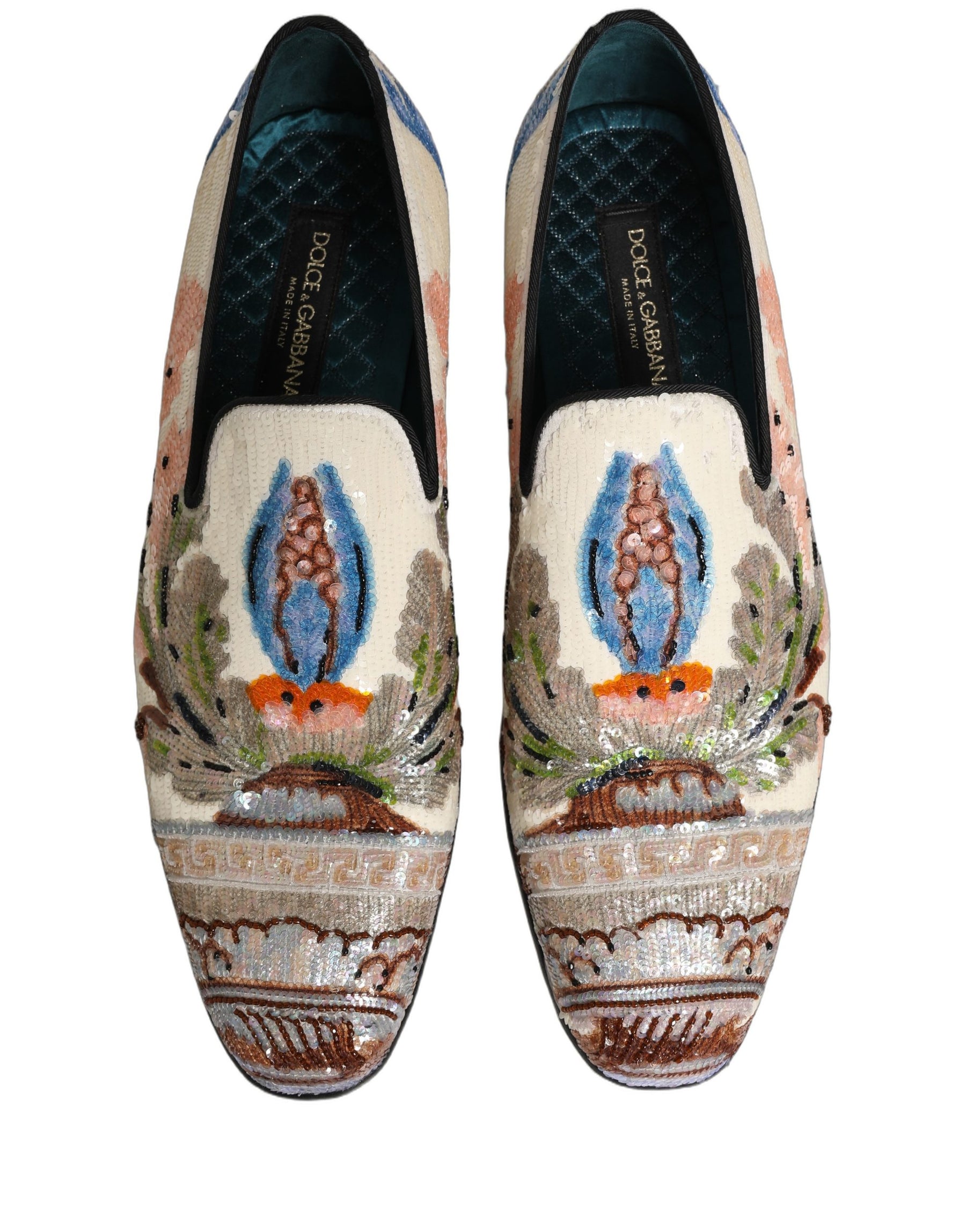 Dolce & Gabbana Multicolor Sequin Embroidered Loafers Shoes | Regal Royce
