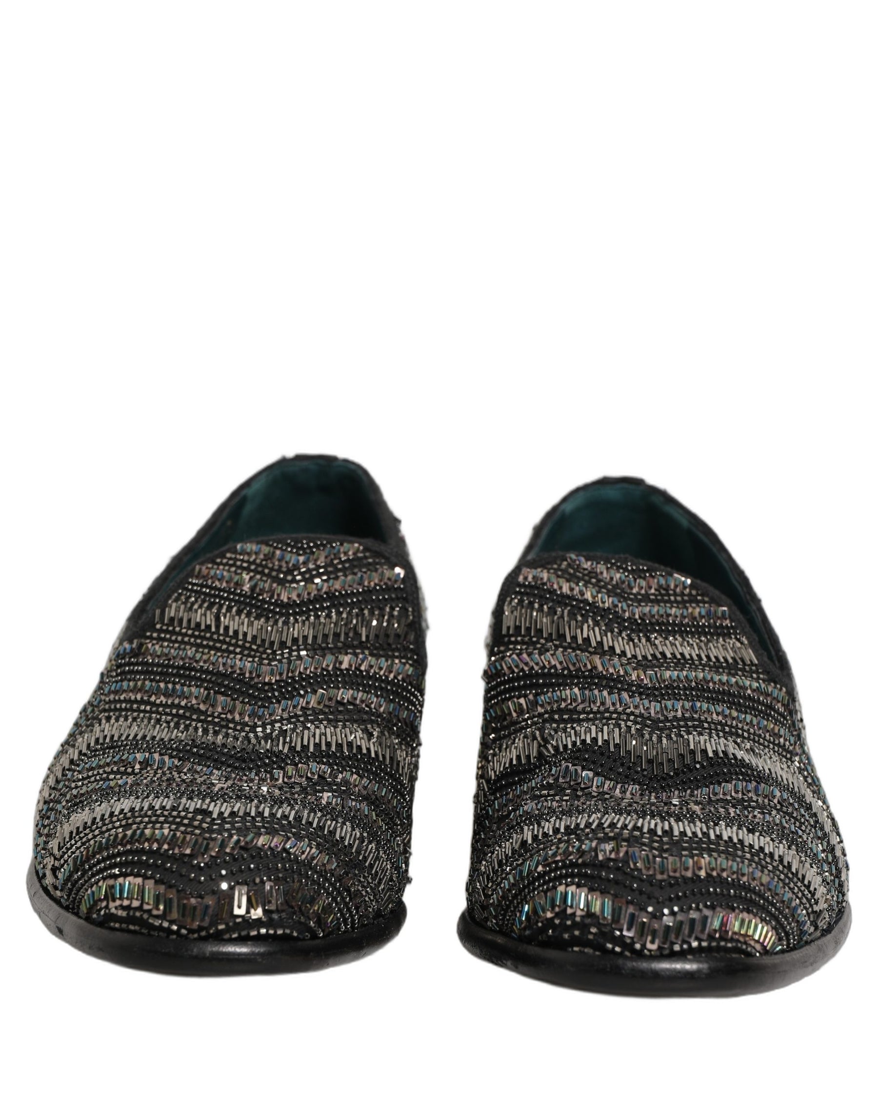 Dolce & Gabbana Black Silver Embellished Slip On Loafers Shoes | Regal Royce