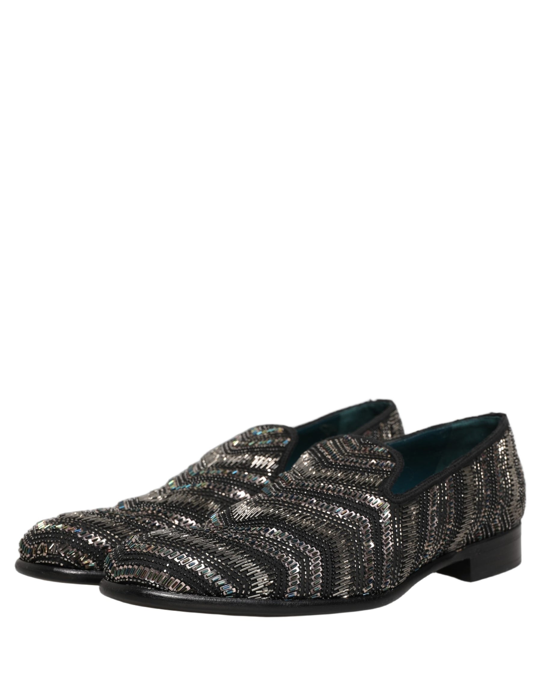 Dolce & Gabbana Black Silver Embellished Slip On Loafers Shoes | Regal Royce