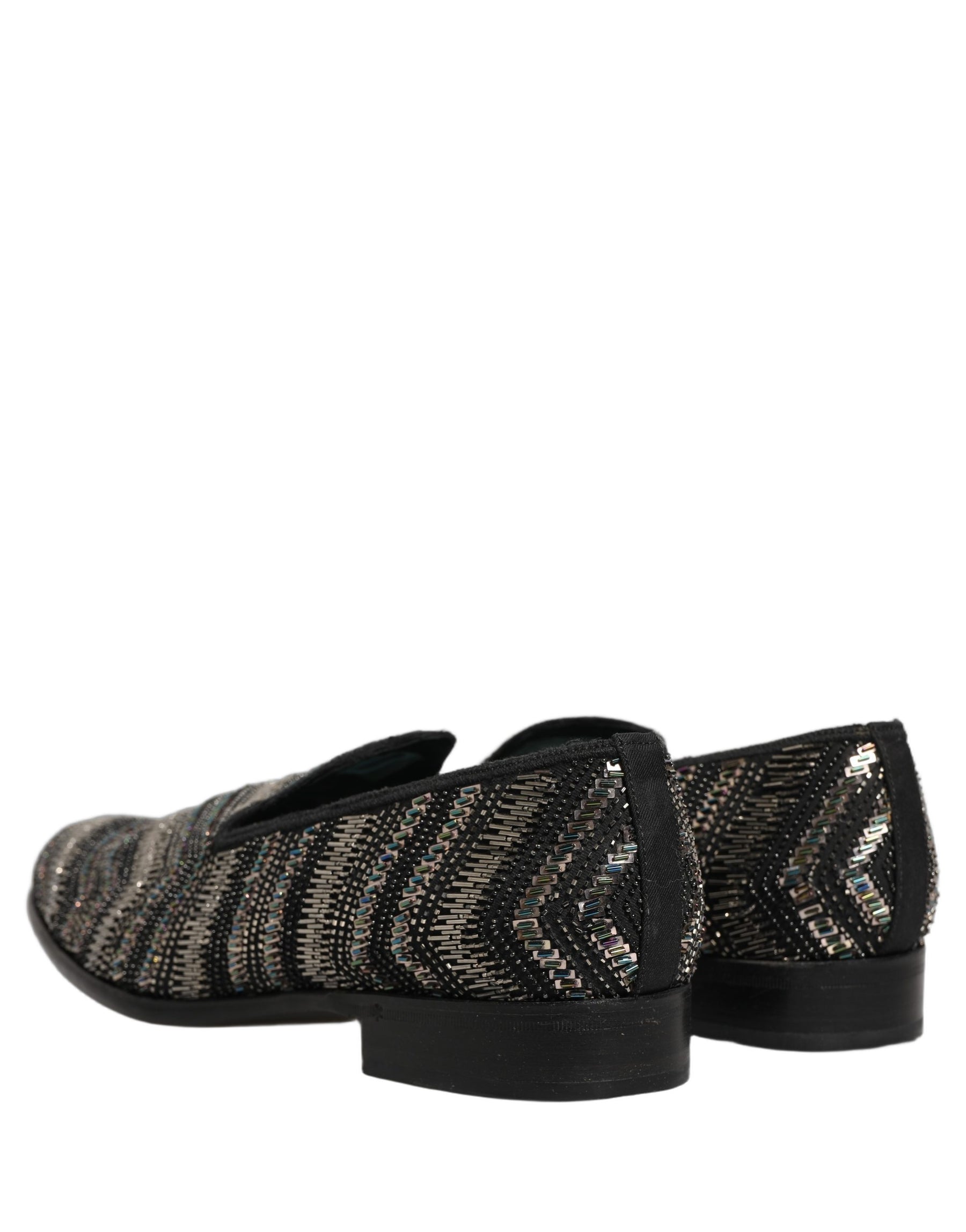 Dolce & Gabbana Black Silver Embellished Slip On Loafers Shoes | Regal Royce