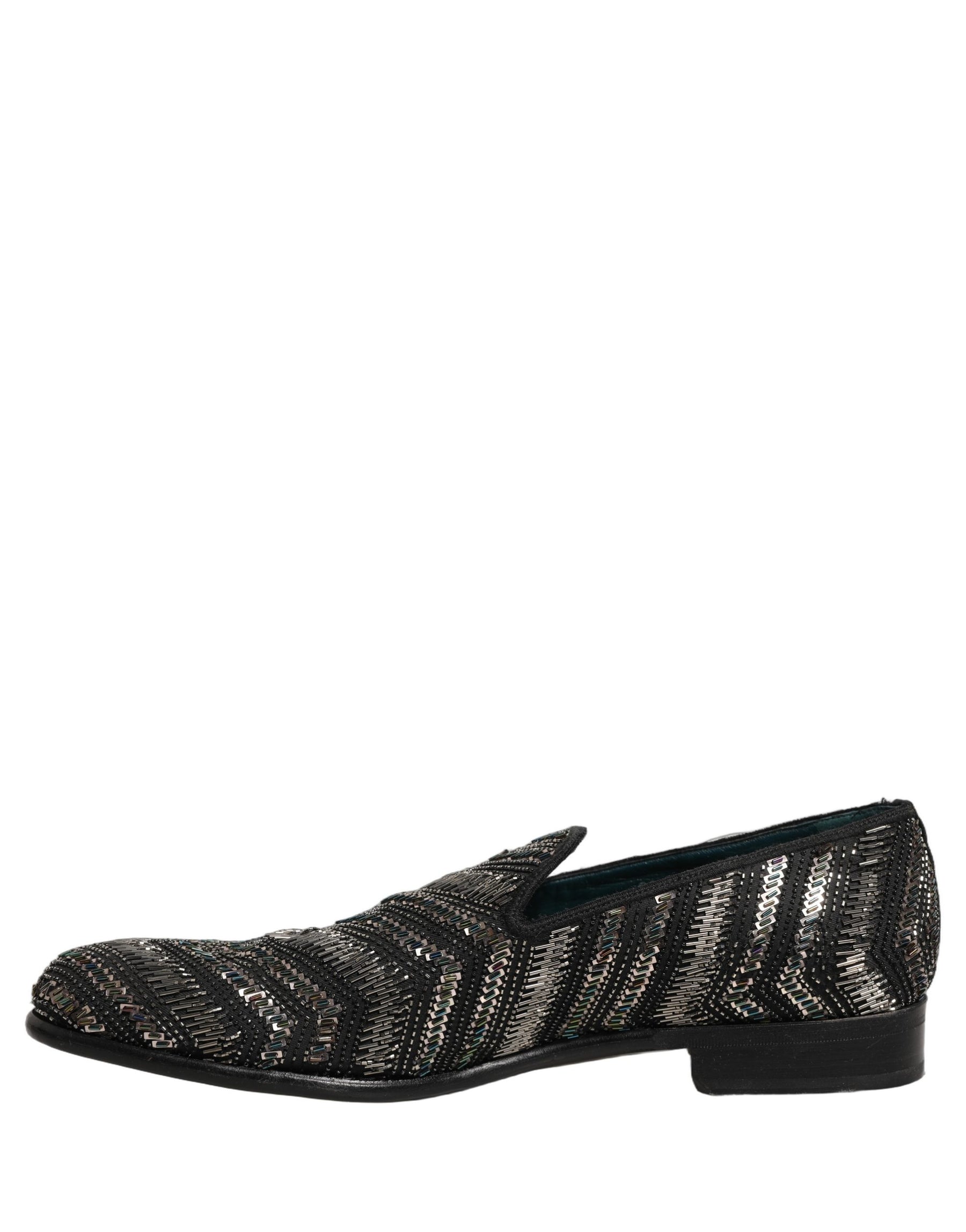 Dolce & Gabbana Black Silver Embellished Slip On Loafers Shoes | Regal Royce