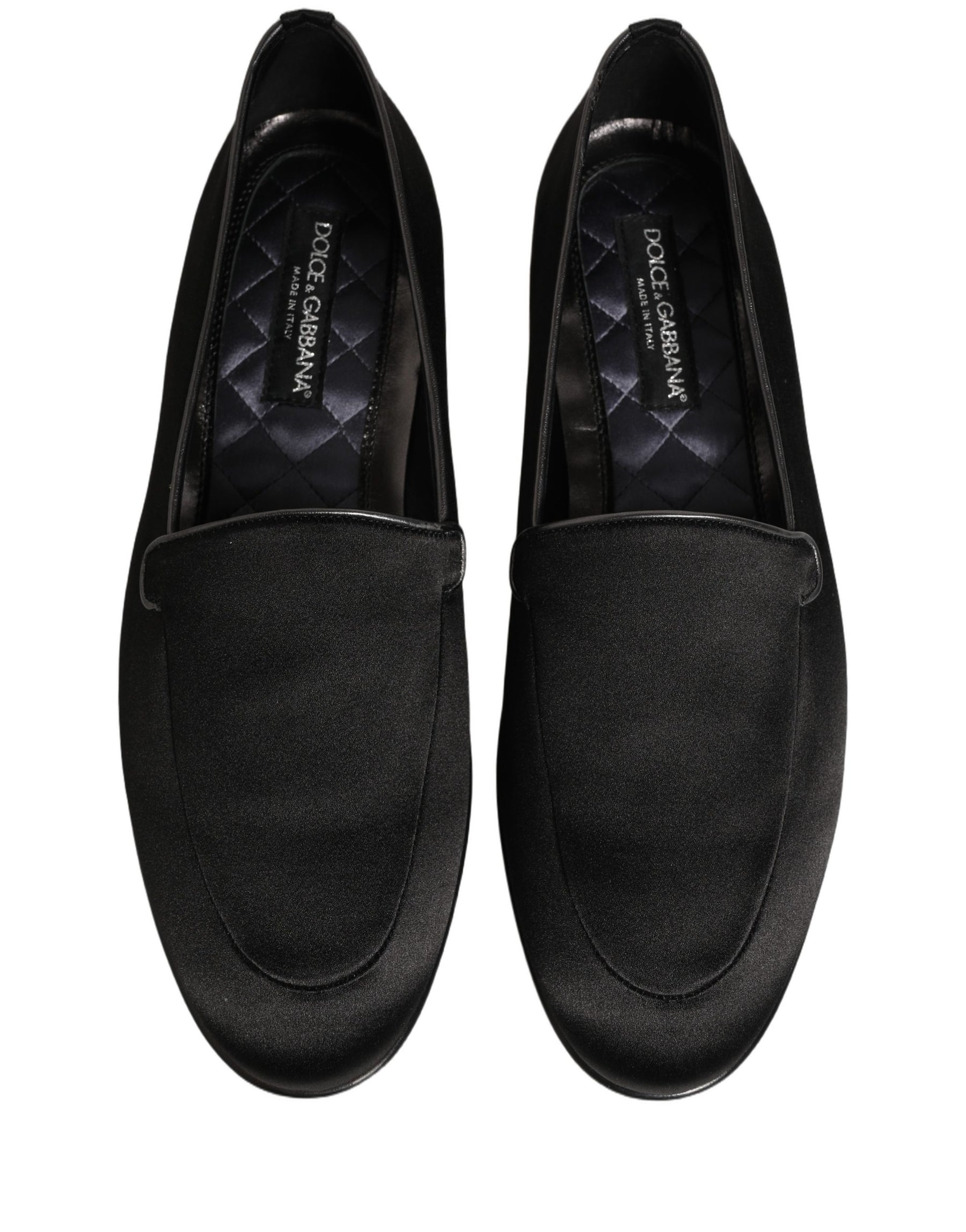 Dolce & Gabbana Black Satin Logo Slip On Flats Loafers Shoes | Regal Royce