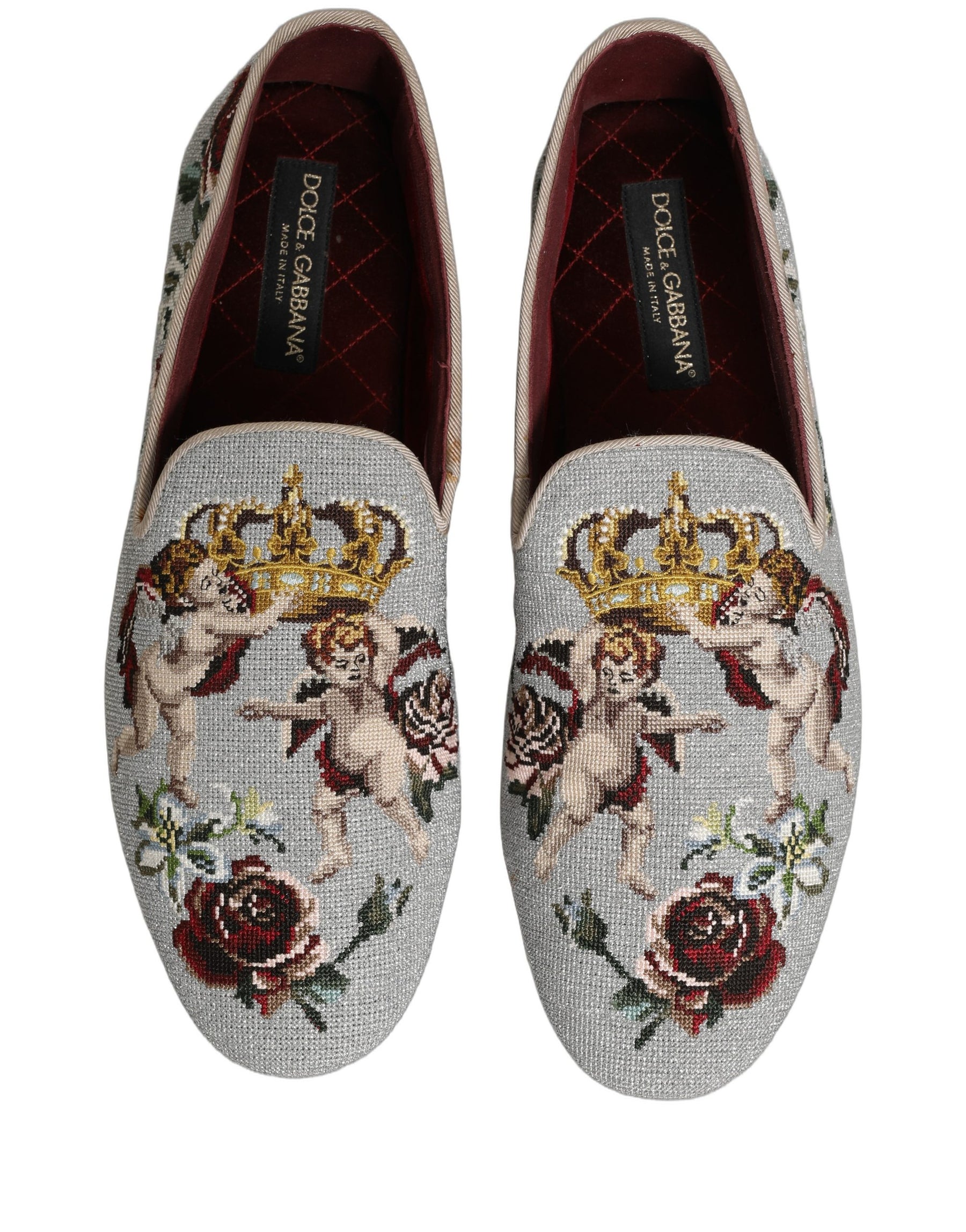 Dolce & Gabbana Gray Crown Rose Angel Embroidery Loafer Shoes | Regal Royce