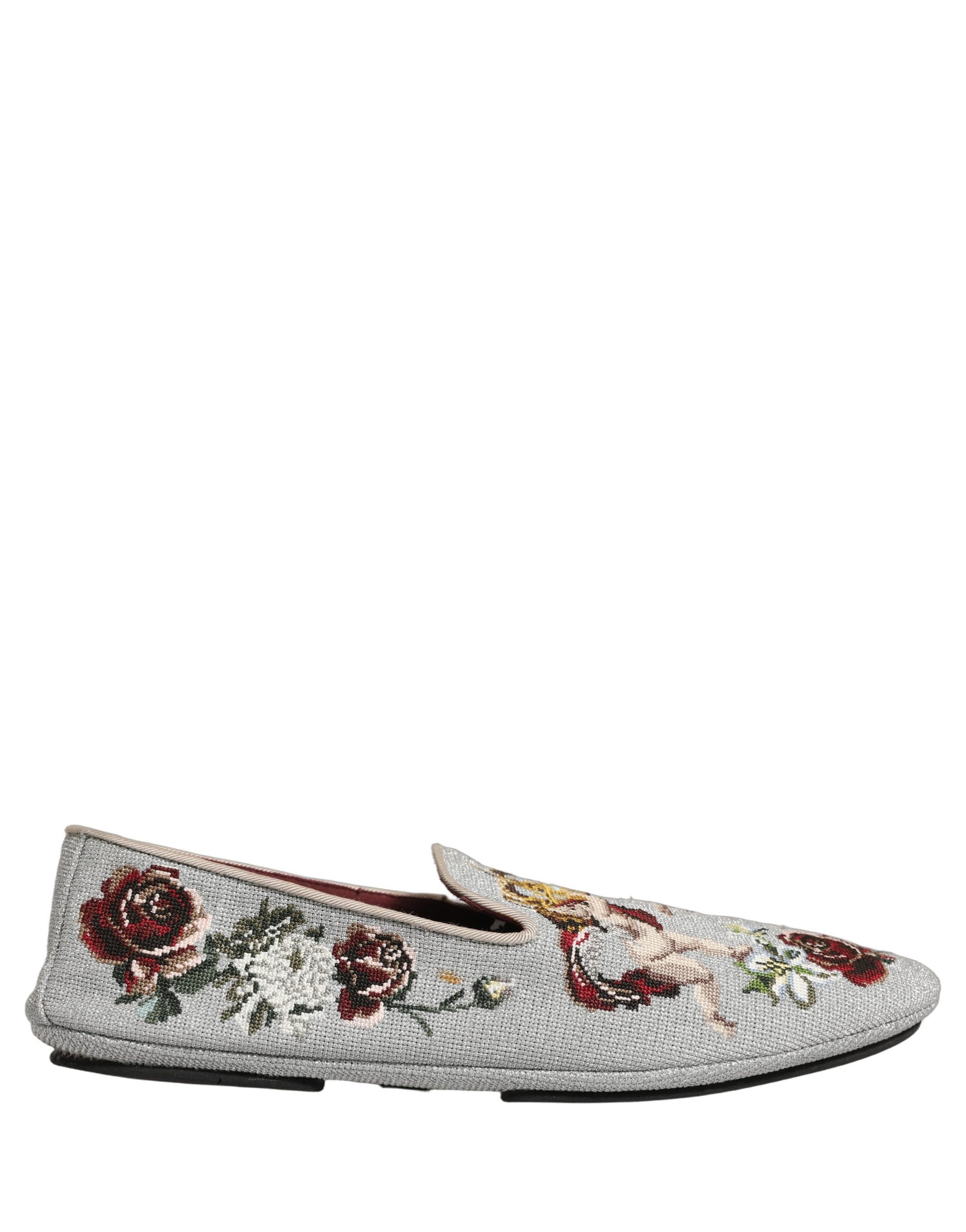 Dolce & Gabbana Gray Crown Rose Angel Embroidery Loafer Shoes | Regal Royce