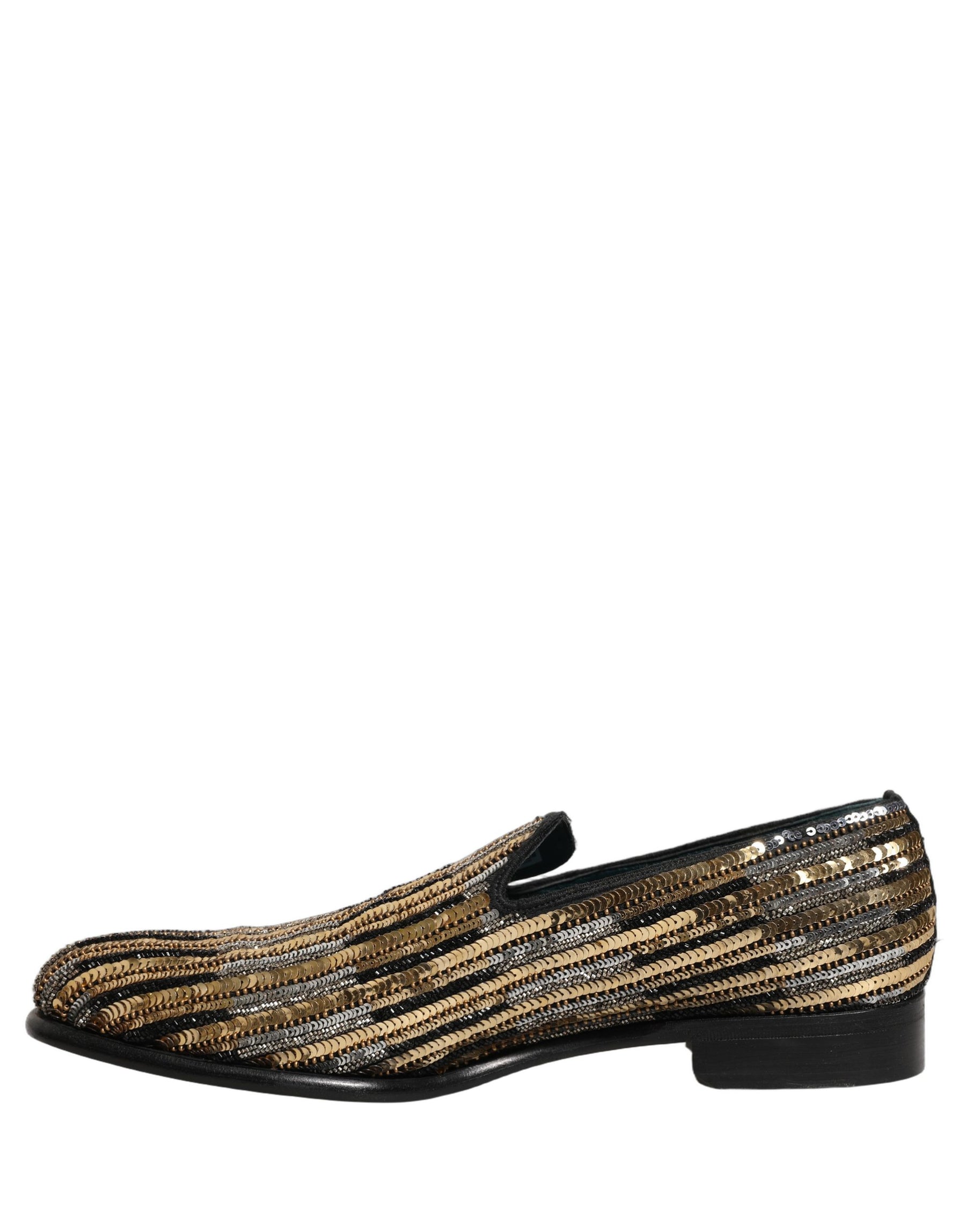 Dolce & Gabbana Gold Striped Sequin Embellished Loafer Shoes | Regal Royce