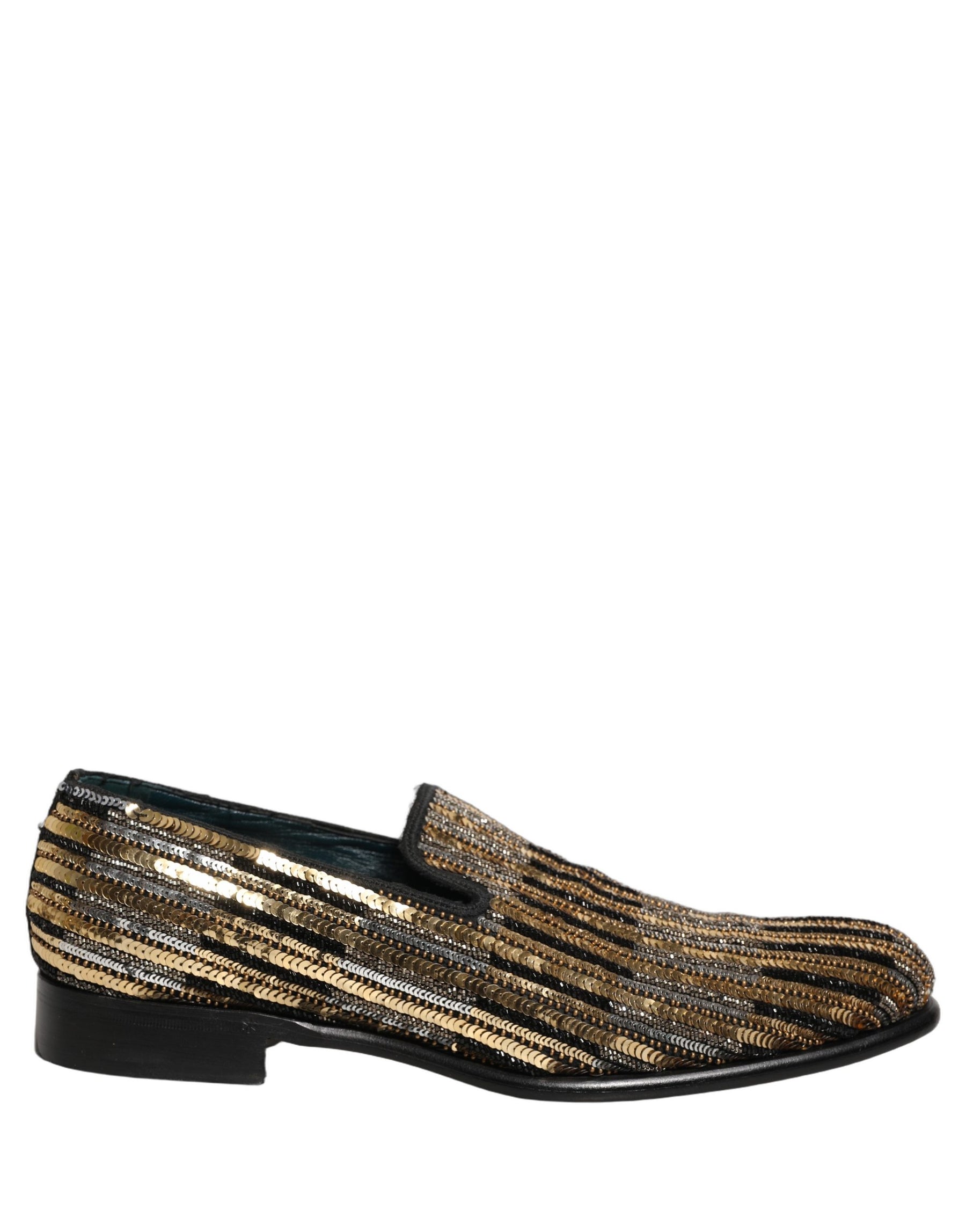 Dolce & Gabbana Gold Striped Sequin Embellished Loafer Shoes | Regal Royce