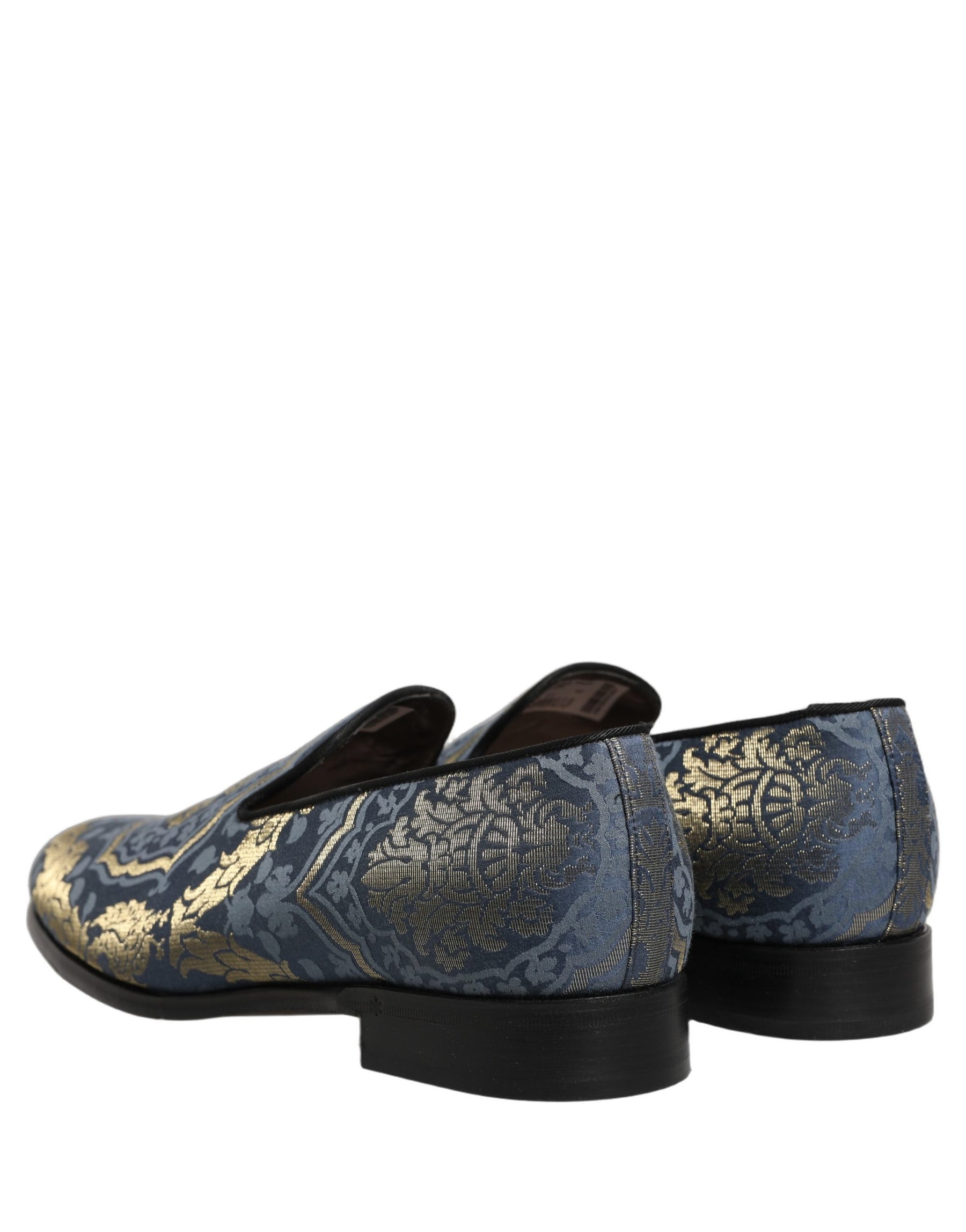 Dolce & Gabbana Blue Floral Brocade Slip On Loafers Shoes | Regal Royce