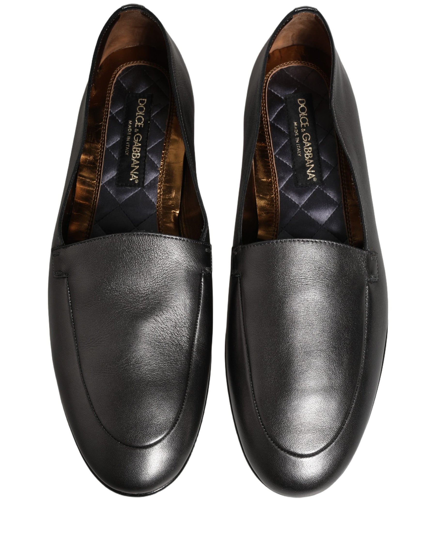 Dolce & Gabbana Silver Leather DG Logo Slip On Loafers Shoes | Regal Royce