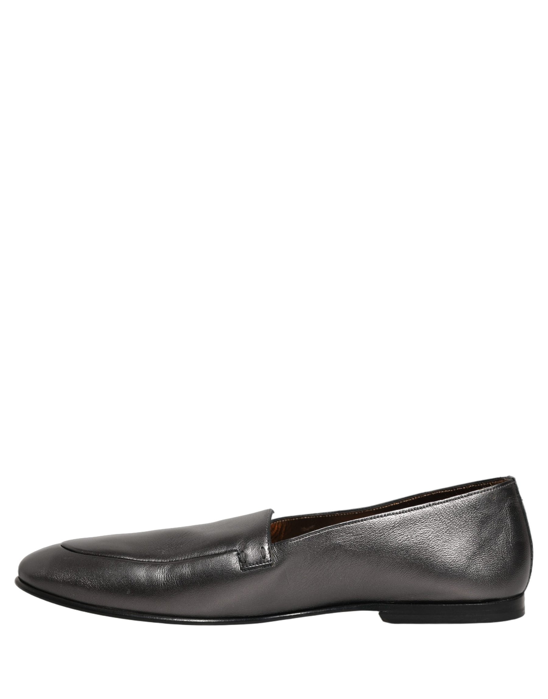 Dolce & Gabbana Silver Leather DG Logo Slip On Loafers Shoes | Regal Royce