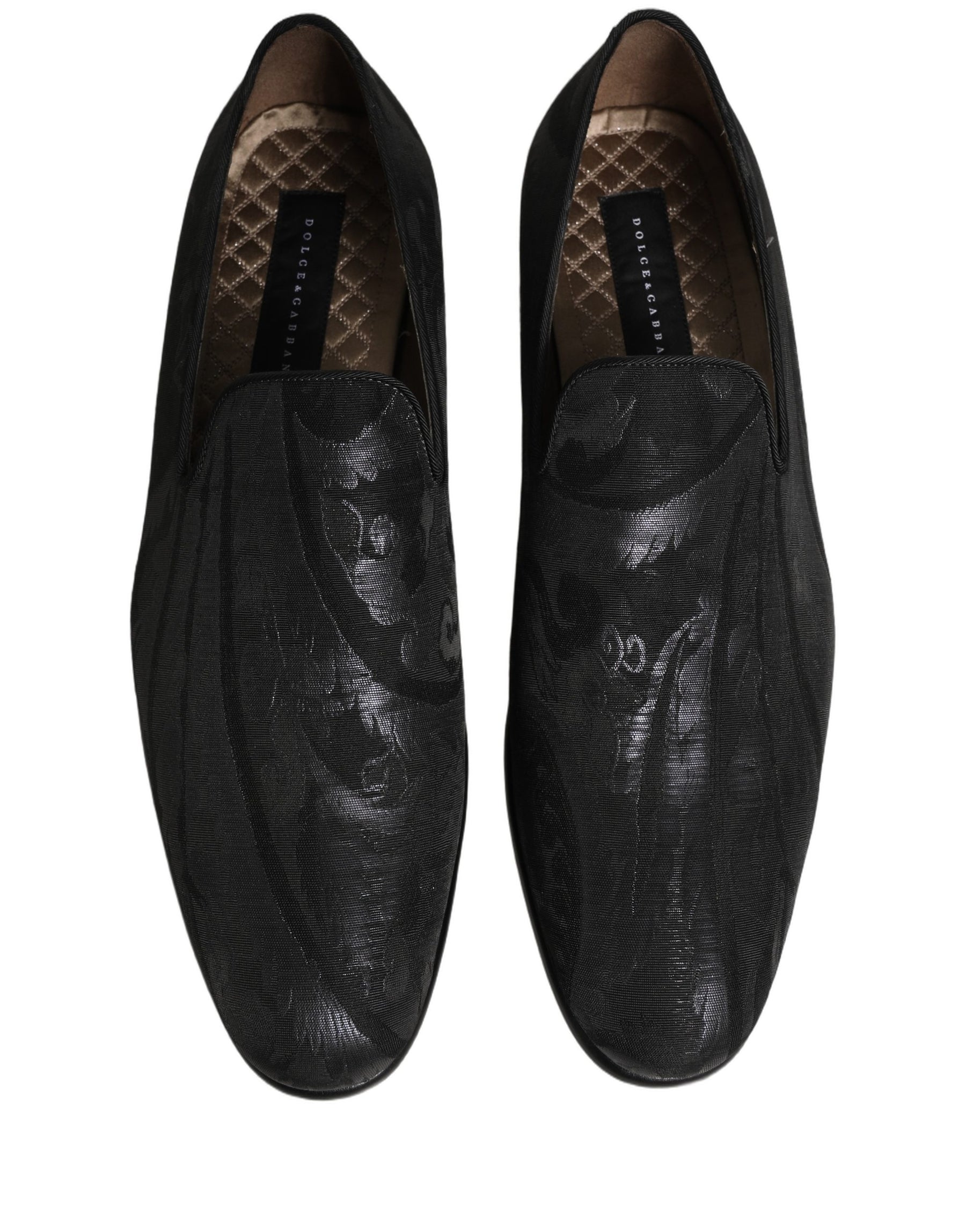 Dolce & Gabbana Black Brocade Men Slip On Dress Loafers Shoes | Regal Royce