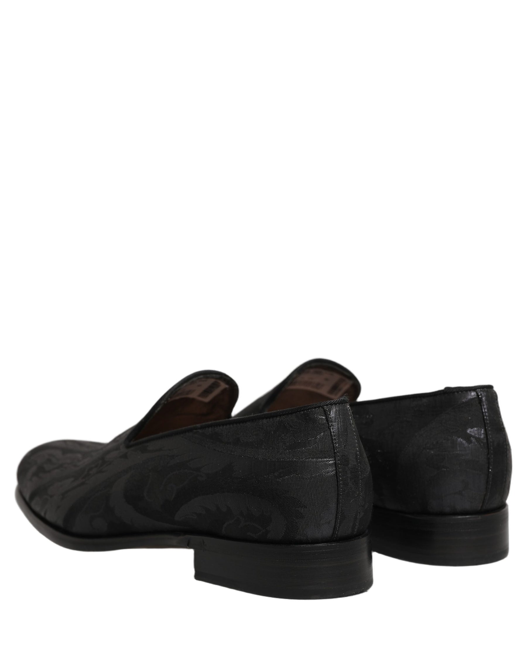 Dolce & Gabbana Black Brocade Men Slip On Dress Loafers Shoes | Regal Royce