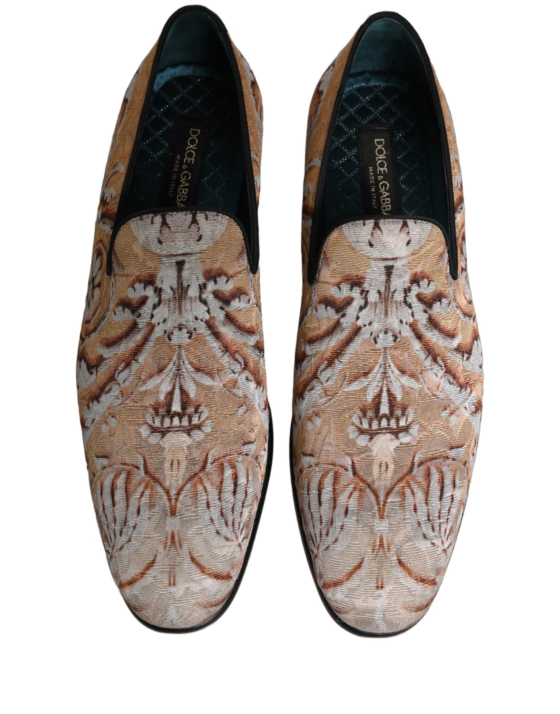 Dolce & Gabbana Beige Brocade Men Slip On Dress Loafers Shoes | Regal Royce
