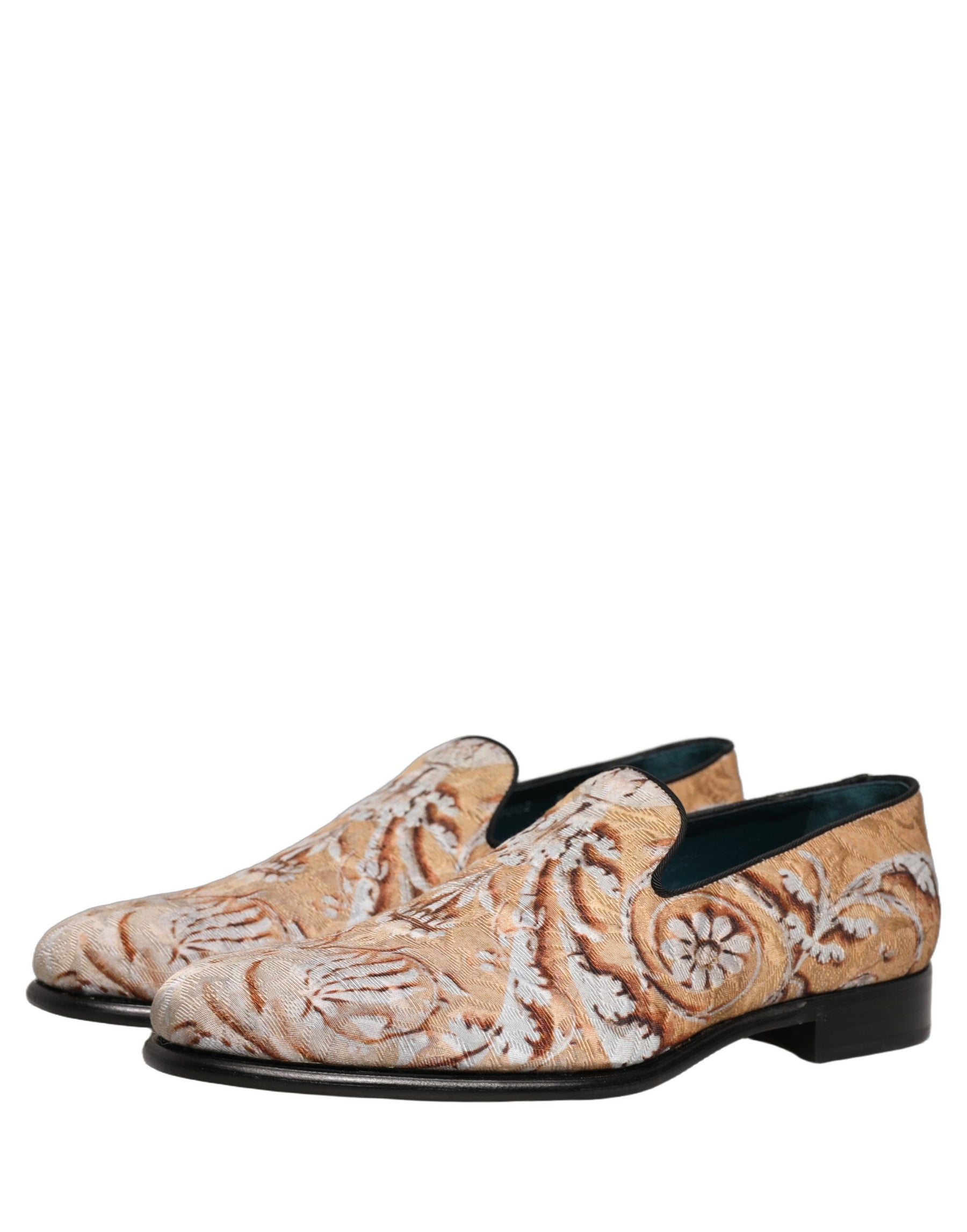 Dolce & Gabbana Beige Brocade Men Slip On Dress Loafers Shoes | Regal Royce