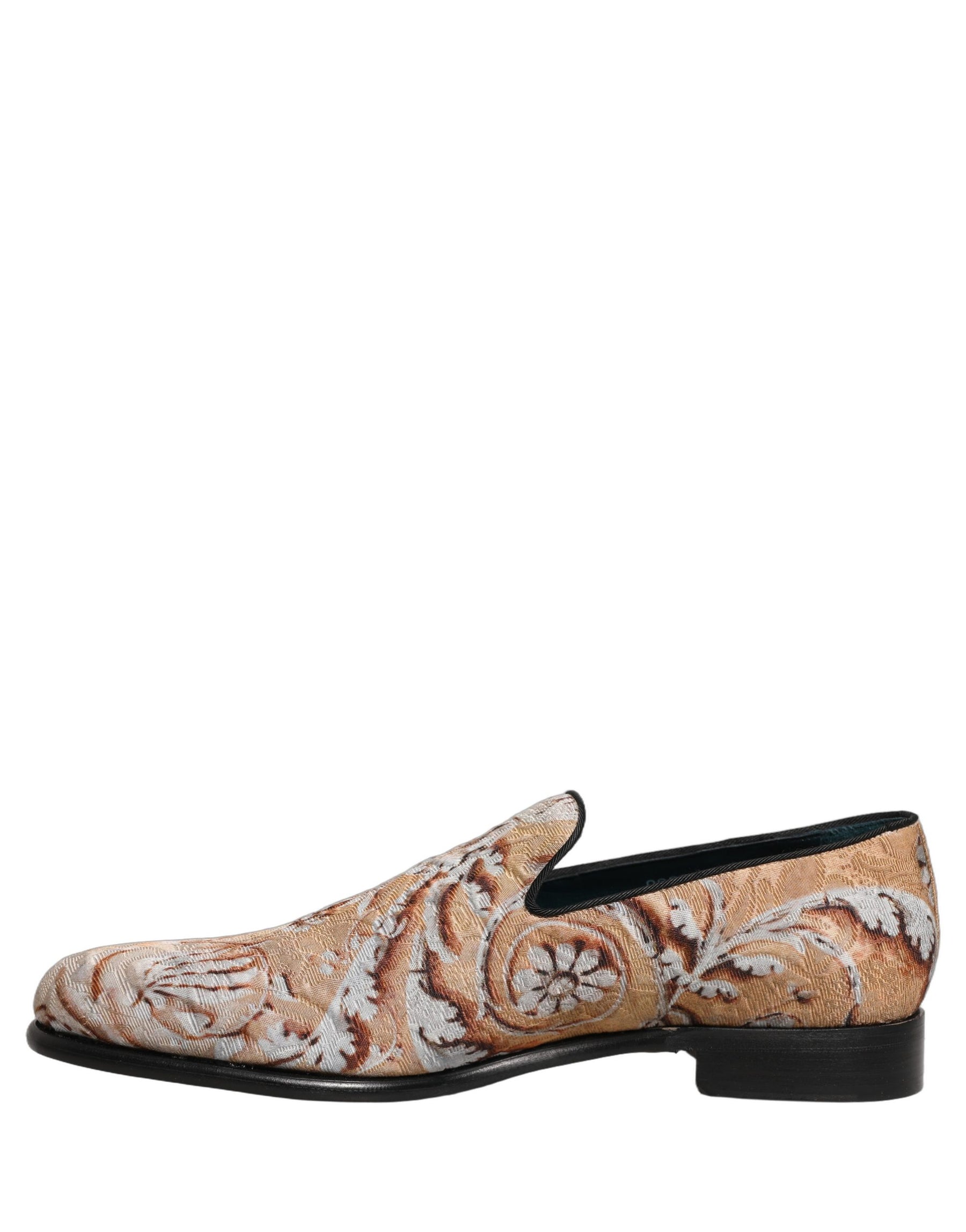 Dolce & Gabbana Beige Brocade Men Slip On Dress Loafers Shoes | Regal Royce
