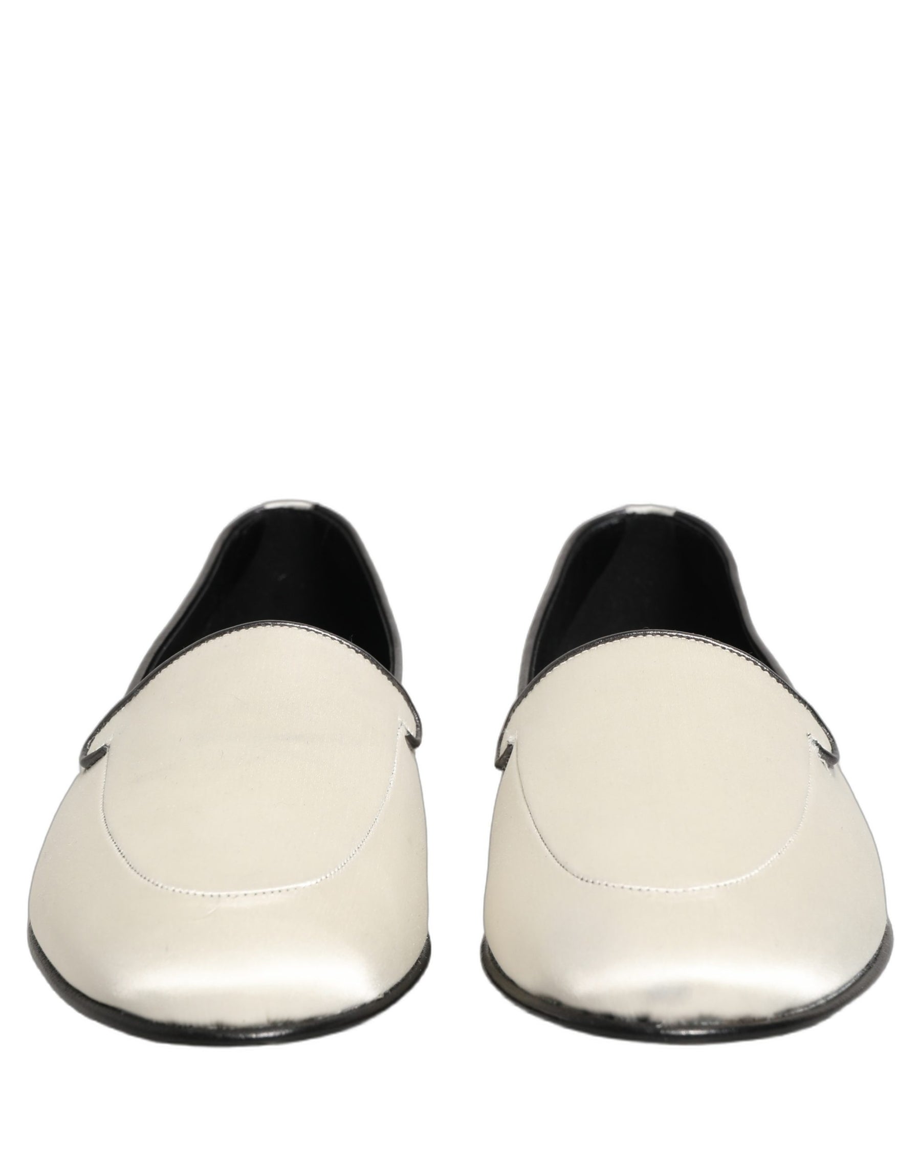 Dolce & Gabbana White Satin Logo Slip On Flats Loafers Shoes | Regal Royce