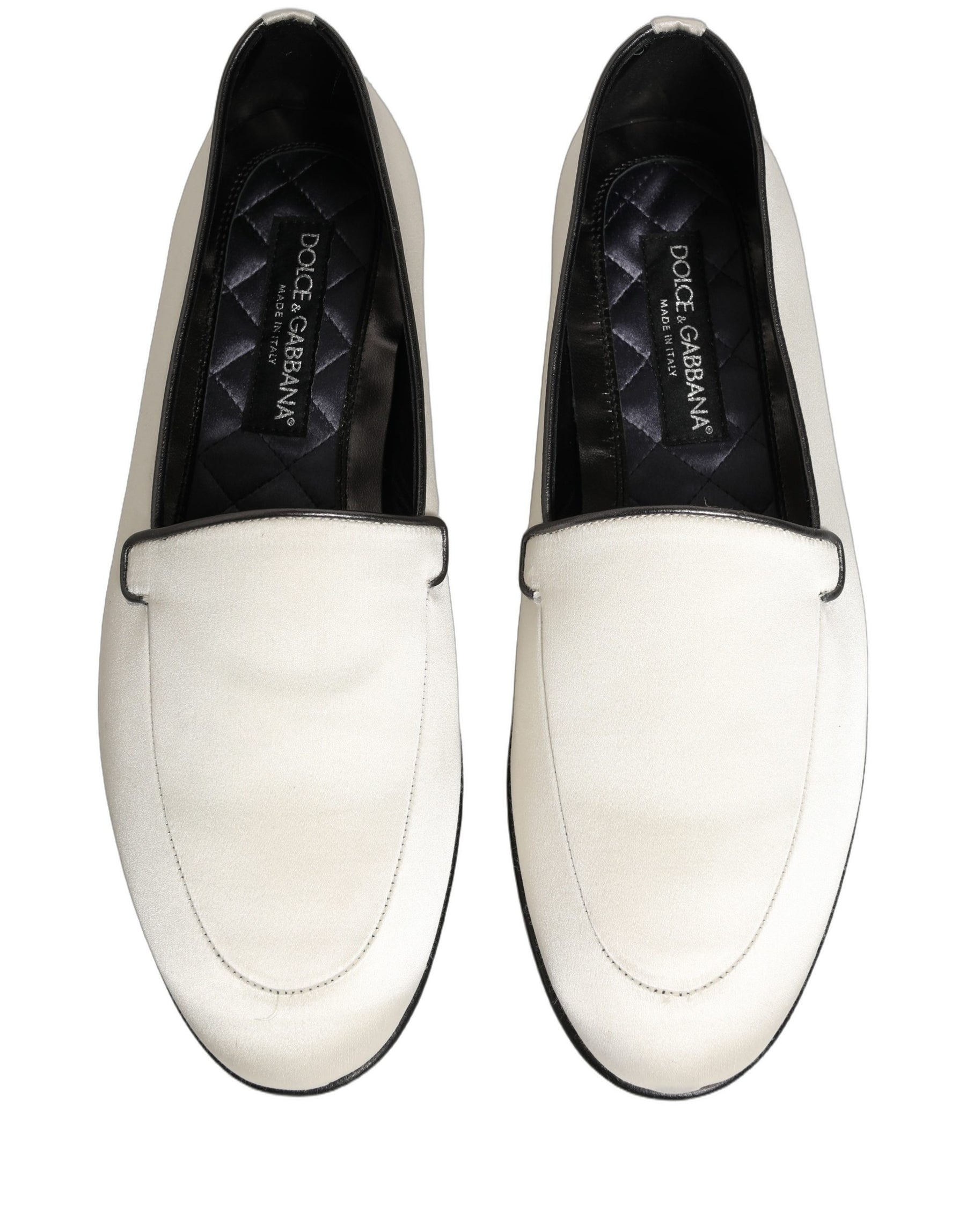 Dolce & Gabbana White Satin Logo Slip On Flats Loafers Shoes | Regal Royce