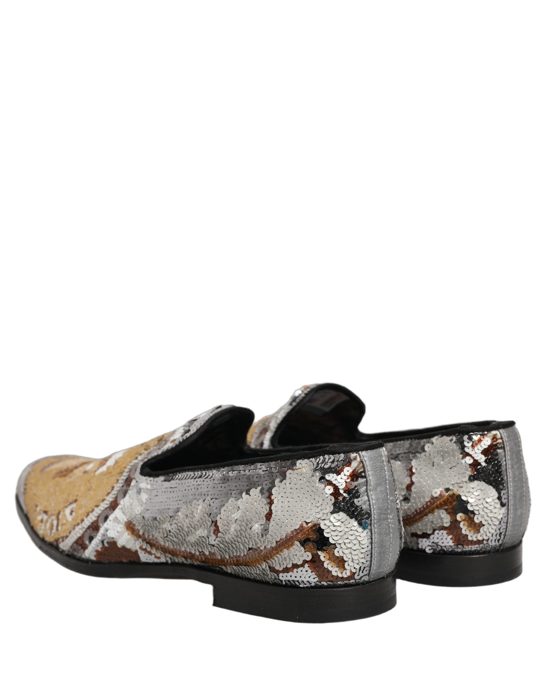 Dolce & Gabbana White Gold Sequined Slip On Loafers Shoes | Regal Royce