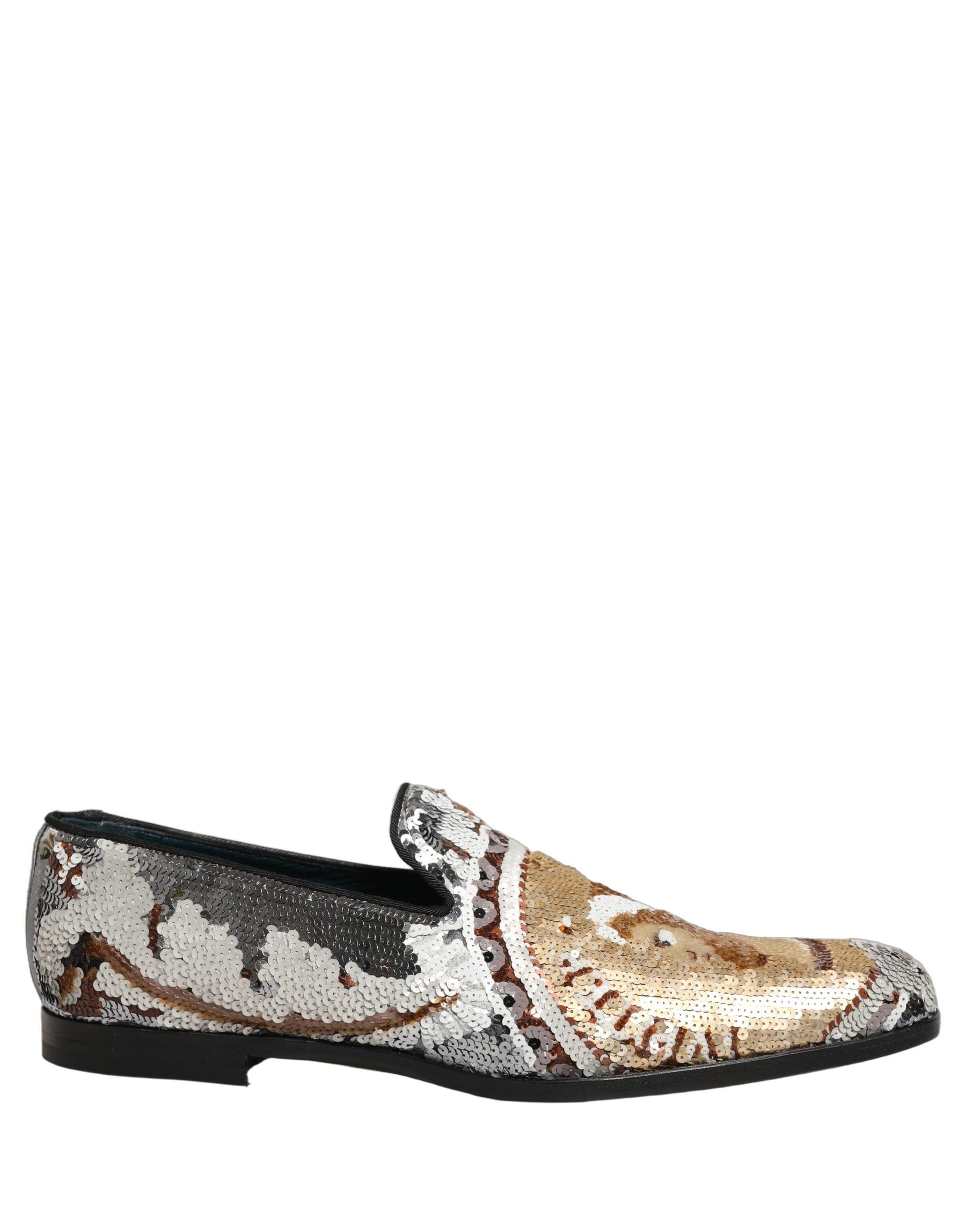 Dolce & Gabbana White Gold Sequined Slip On Loafers Shoes | Regal Royce