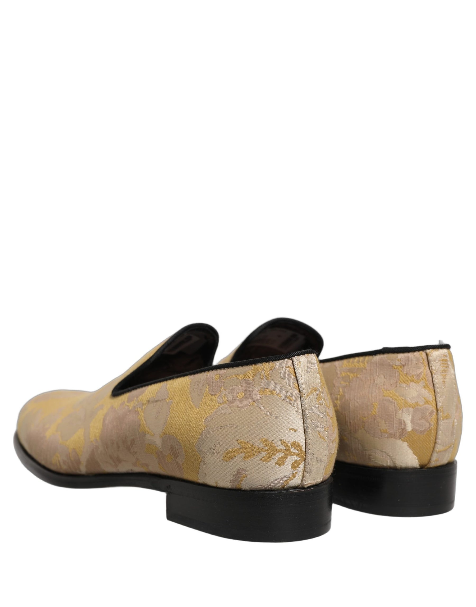 Dolce & Gabbana Gold Floral Print Jacquard Men Loafers Shoes | Regal Royce