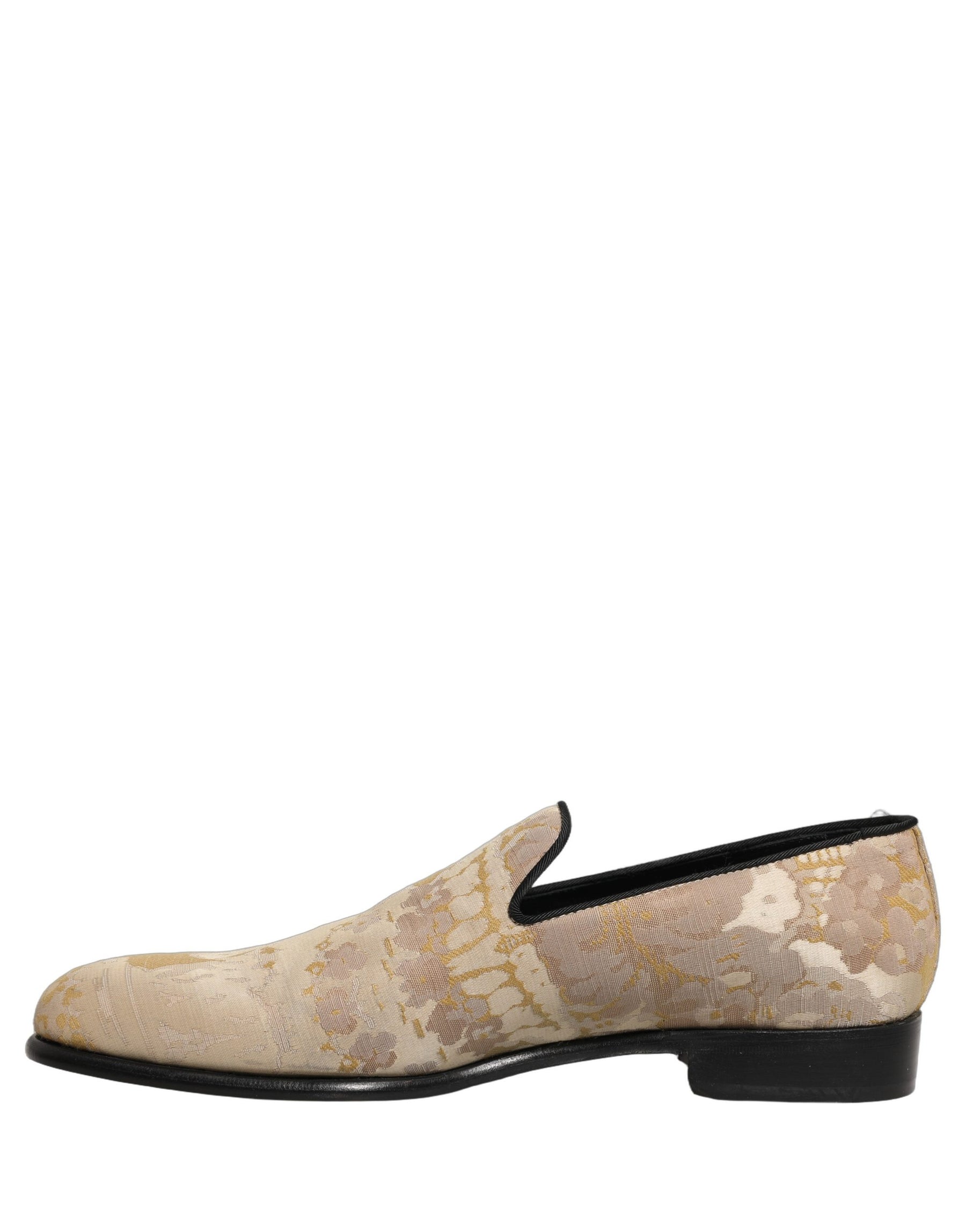 Dolce & Gabbana Gold Floral Print Jacquard Men Loafers Shoes | Regal Royce