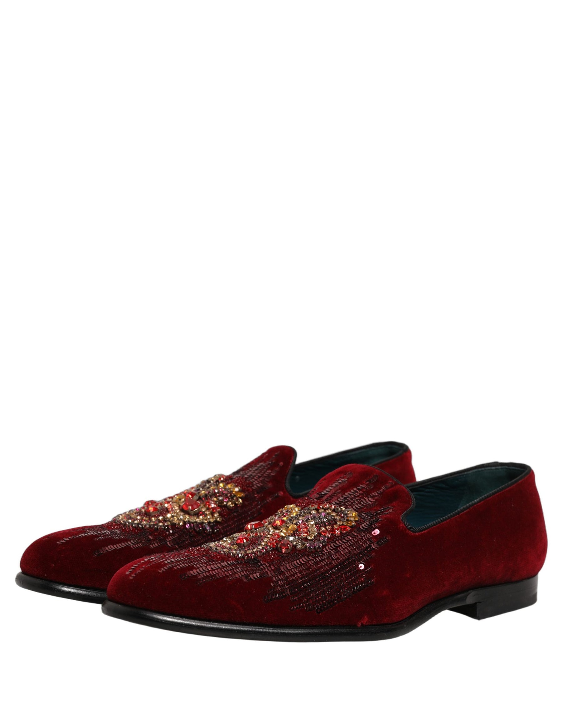 Dolce & Gabbana Maroon Sequin Gemstone Dress Loafers Shoes | Regal Royce