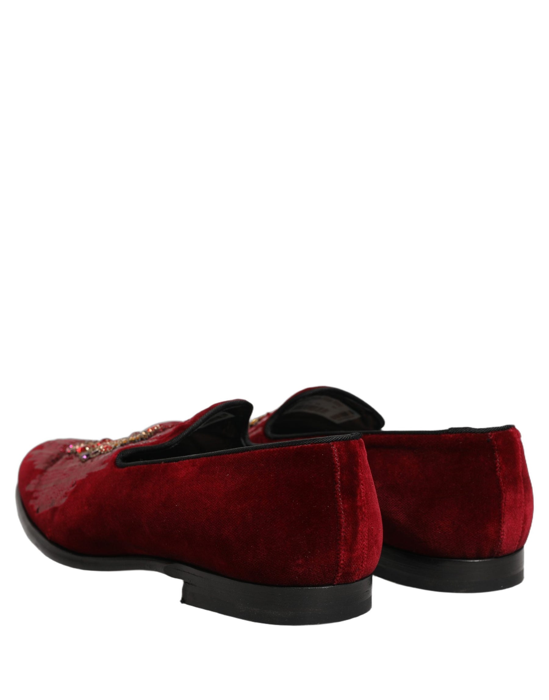 Dolce & Gabbana Maroon Sequin Gemstone Dress Loafers Shoes | Regal Royce