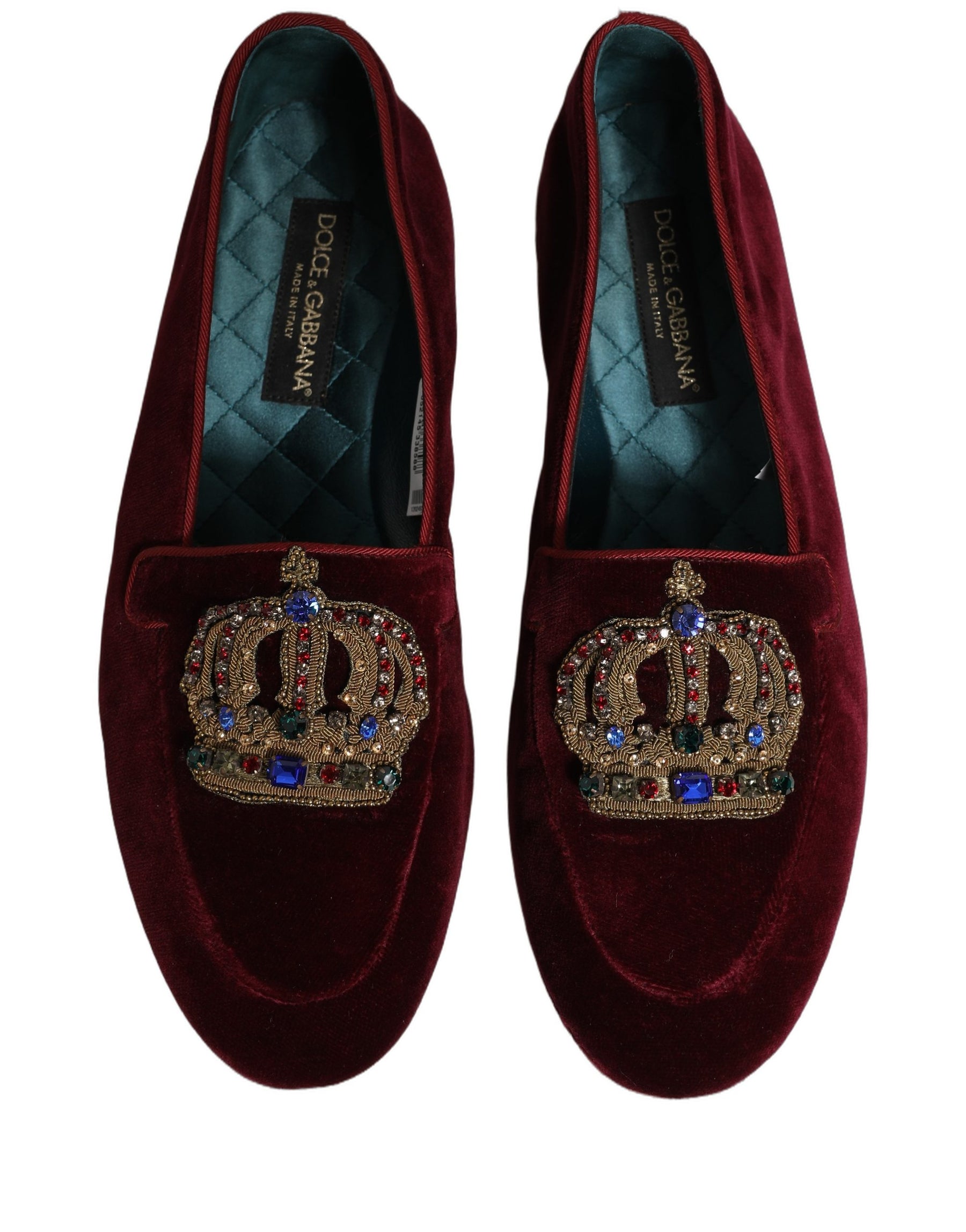 Dolce & Gabbana Burgundy Velvet Crown Slip On Loafers Shoes | Regal Royce