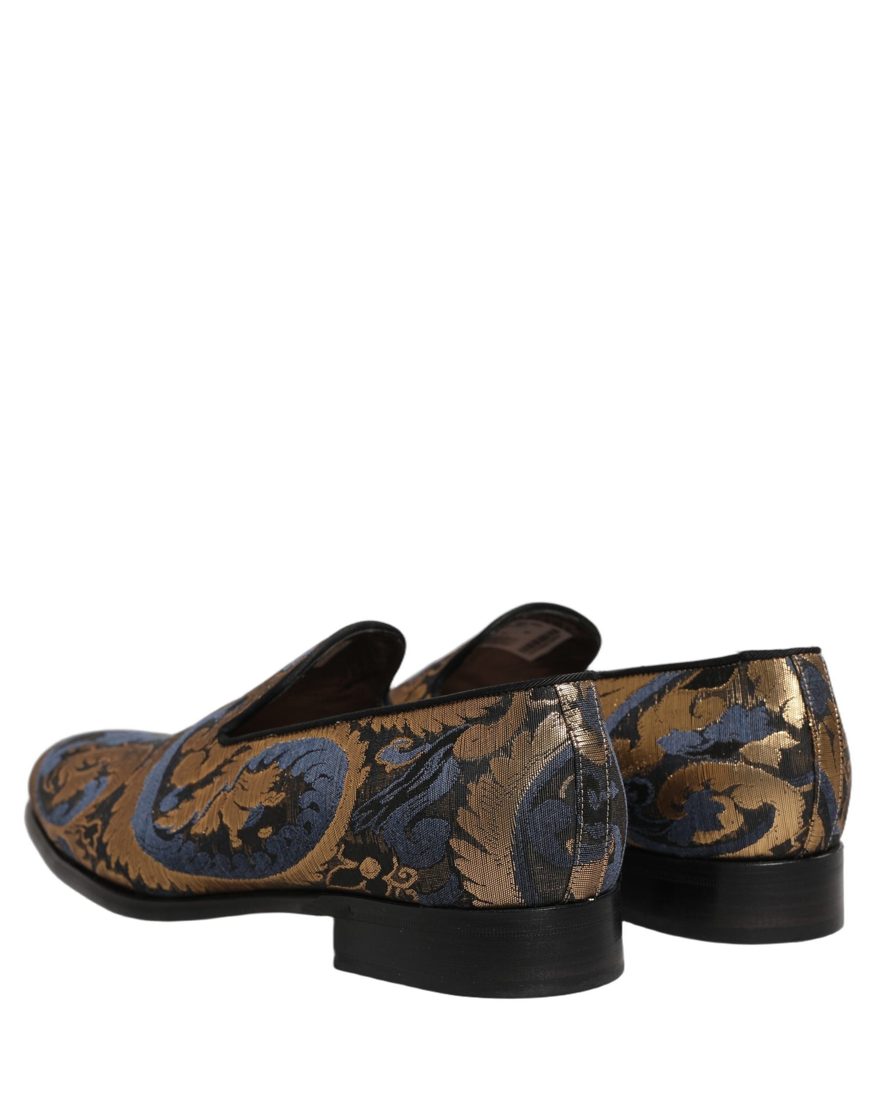 Dolce & Gabbana Blue Brocade Slip On Men Dress Loafers Shoes | Regal Royce