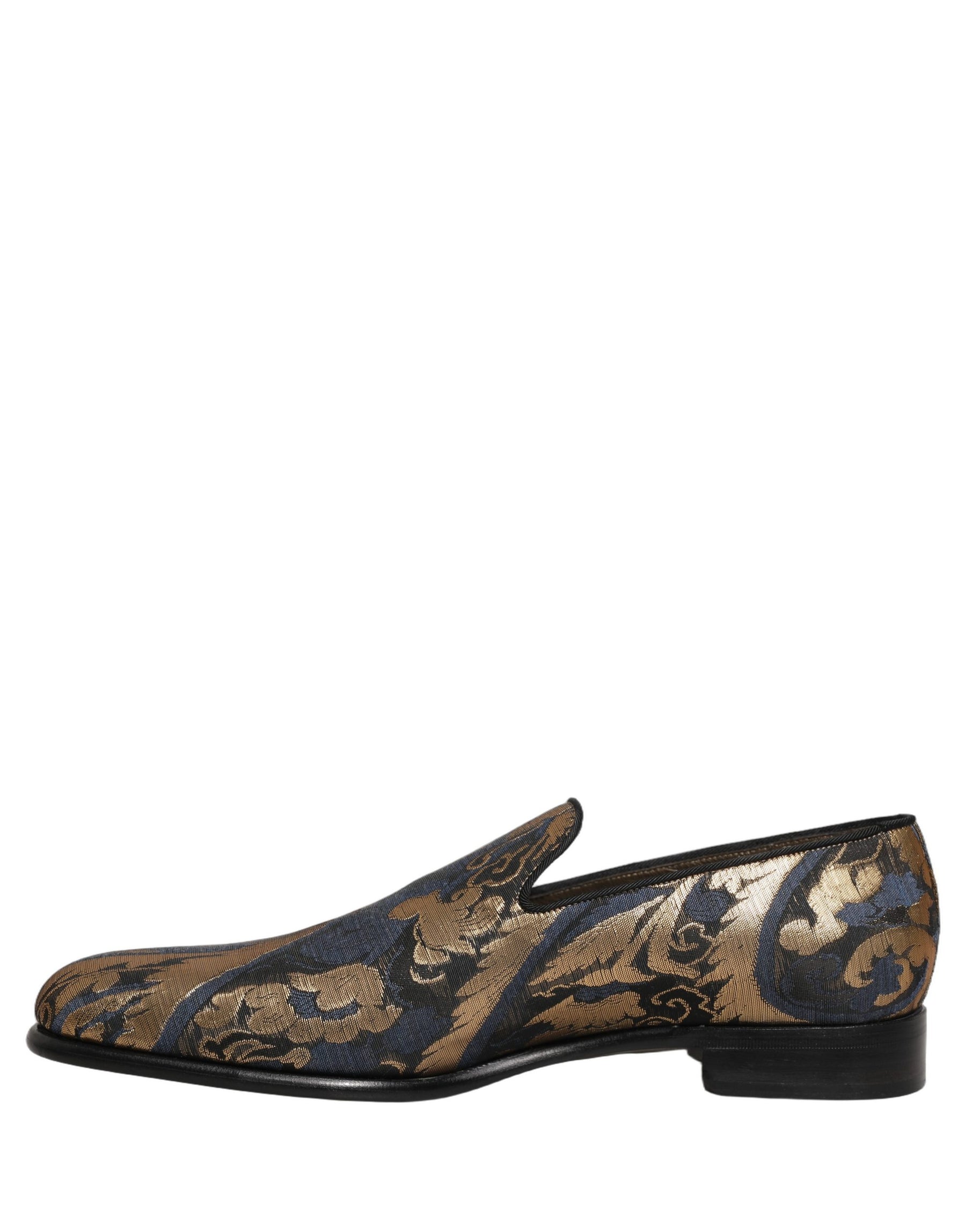Dolce & Gabbana Blue Brocade Slip On Men Dress Loafers Shoes | Regal Royce