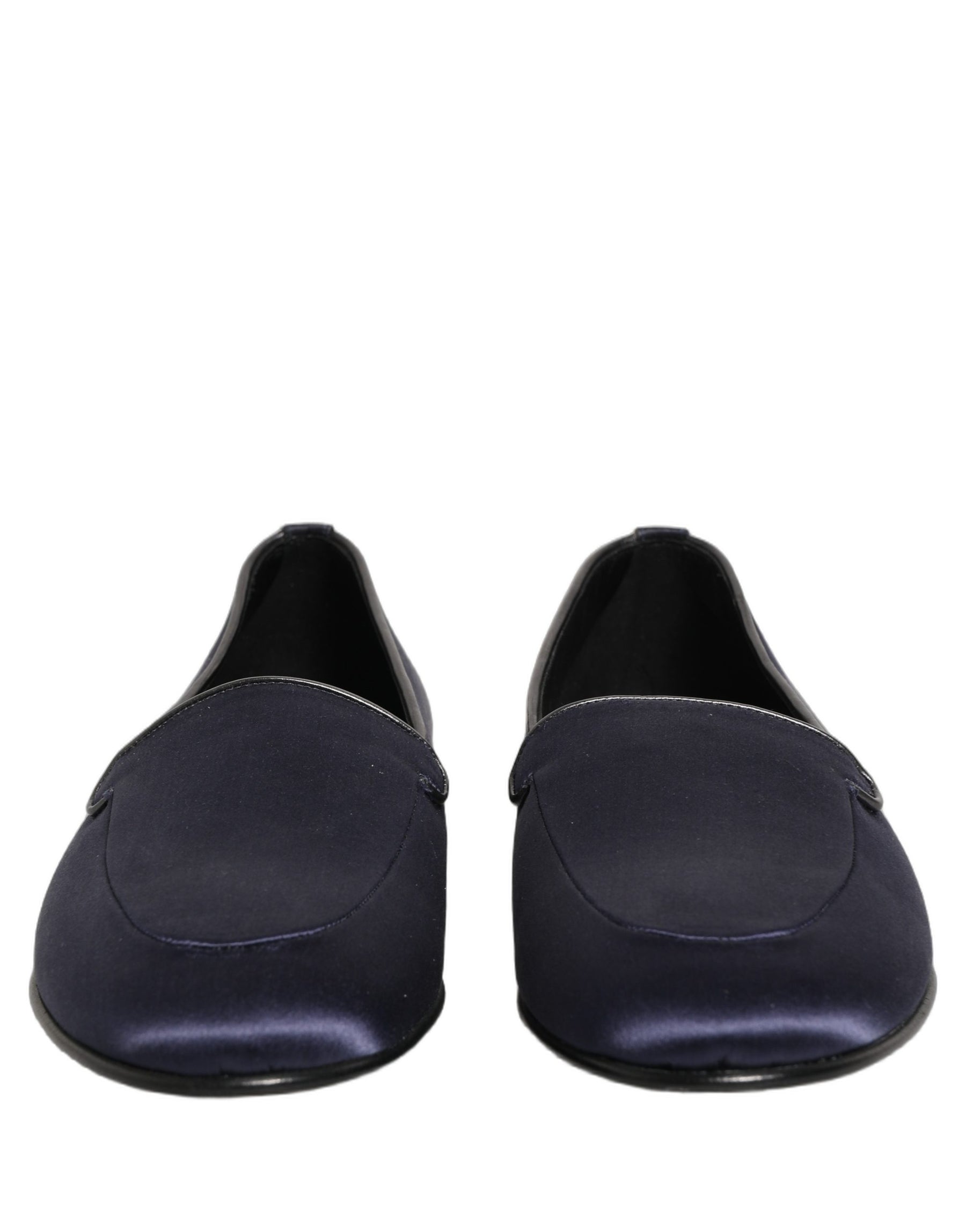 Dolce & Gabbana Blue Satin Logo Slip On Flats Loafers Shoes | Regal Royce